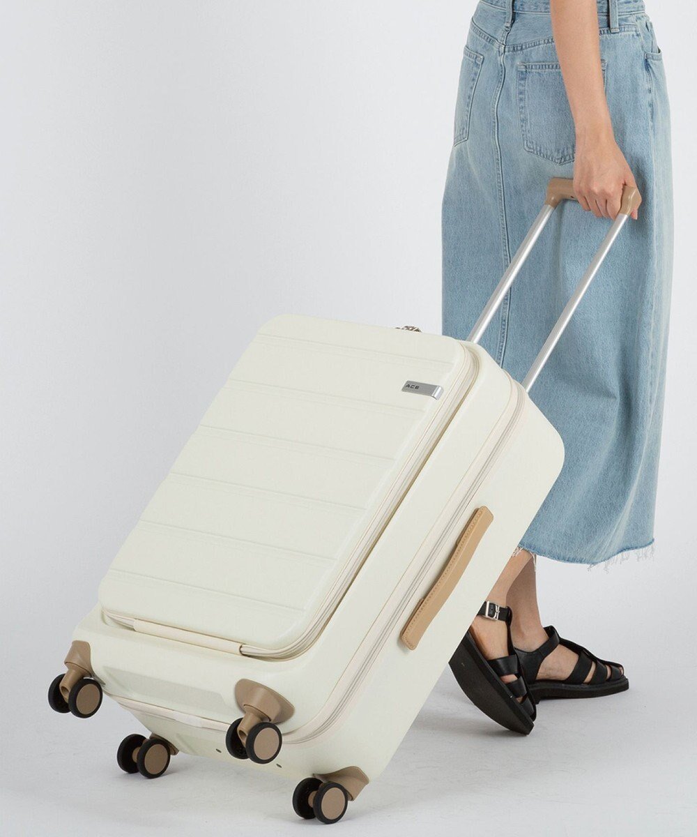 【エースバッグズアンドラゲッジ/ACE BAGS & LUGGAGE】のACE フレットボード フロントオープン スーツケース M 50L 05432 エース インテリア・キッズ・メンズ・レディースファッション・服の通販 founy(ファニー) 　ファッション　Fashion　レディースファッション　Fashion for Women　スーツ　Business Suits & Workwear　クッション　Cushion, Throw Pillow　スリーブ　Sleeve, Long Sleeve / Short Sleeve　トラベル　Travel, Travel Gear　フェイクレザー　Faux Leather, PU Leather　フォルム　Silhouette, Form　フロント　Front, Front Design　ポケット　Pocket, Pocket Detail　おすすめ　Recommended / Our Picks　旅行　Travel　スーツケース キャリーケース　Suitcase / Carry Case　アイボリー|ID: prp329100004567803 ipo3291000000035887994
