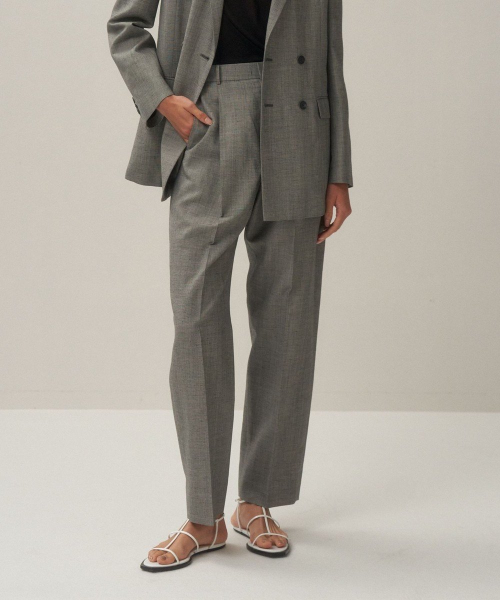 【エイトン/ATON】のWOOL LINEN SHARKSKIN テーパードタックパンツ インテリア・キッズ・メンズ・レディースファッション・服の通販 founy(ファニー) 　ファッション　Fashion　レディースファッション　Fashion for Women　パンツ　Pants & Trousers　ジャケット　Jacket, Outerwear　ダブル　Double, Double-Breasted　リネン　Linen, Linen Fabric　夏　Summer　春　Spring　S/S・春夏　SS, Spring/Summer, Warm Season　GRAY|ID: prp329100004567823 ipo3291000000032668157