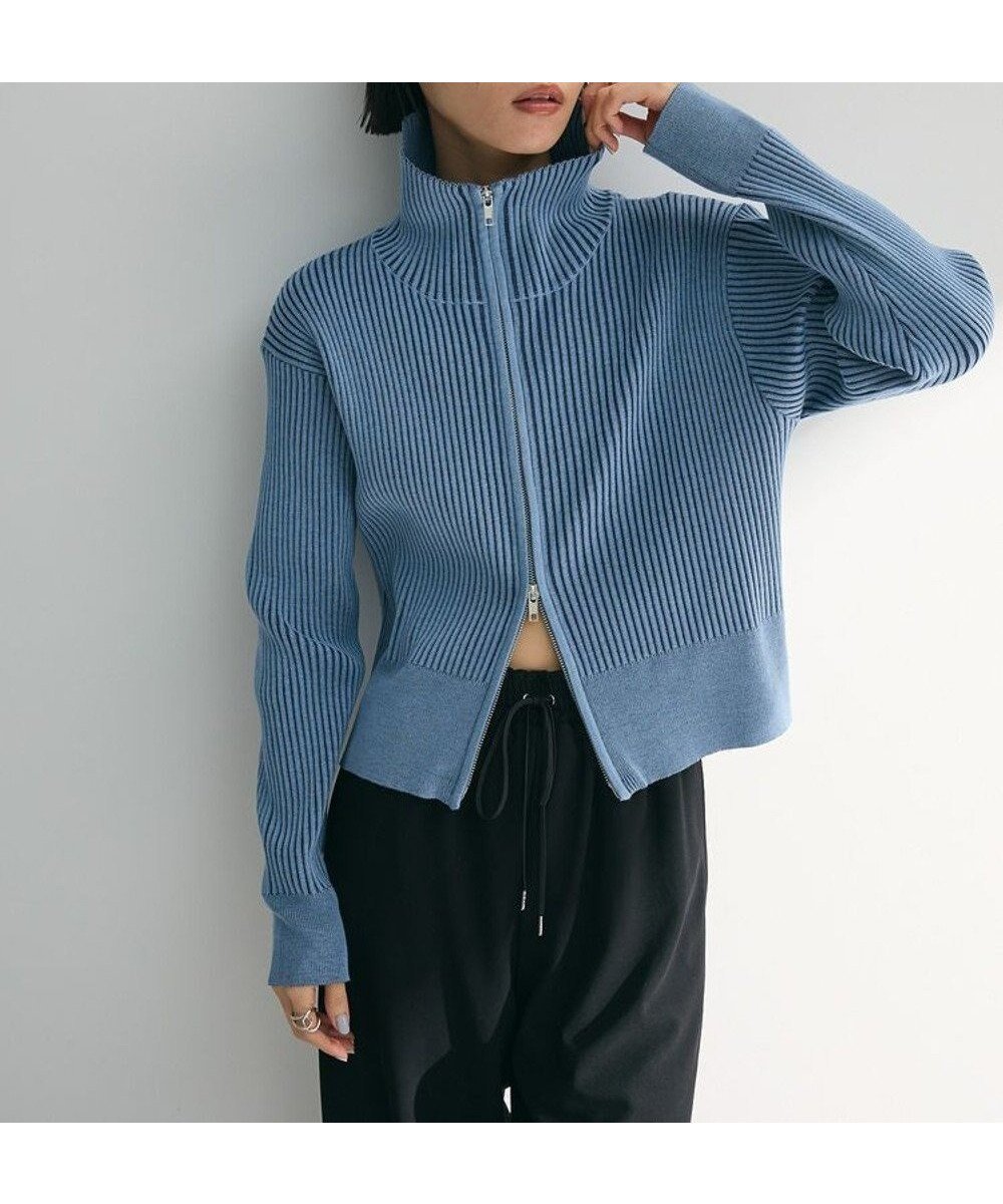 【グリーンパークス/Green Parks】の配色リブZipニットカーディガン インテリア・キッズ・メンズ・レディースファッション・服の通販 founy(ファニー) 　ファッション　Fashion　レディースファッション　Fashion for Women　トップス・カットソー　Cut & Sew Tops　ニット　Knit Tops & Sweaters　カーディガン・羽織り　Layered Style Cardigans　カーディガン　Cardigan, Knitwear　コンパクト　Compact, Small Size　トレンド　Trend, Trending Now　バランス　Balance, Style Balance　フェミニン　Feminine, Girly　ポケット　Pocket, Pocket Detail　今季　This Season, Current Season　夏　Summer　春　Spring　S/S・春夏　SS, Spring/Summer, Warm Season　Blue|ID: prp329100004568553 ipo3291000000032320031