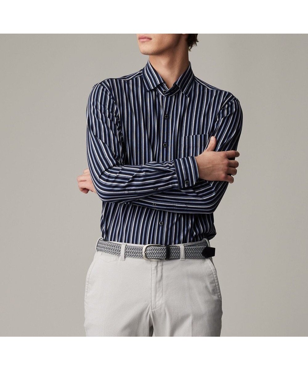 【ジョセフ アブード/JOSEPH ABBOUD / MEN】の【ストレッチ・イージーケア】ジャージーストライプシャツ インテリア・キッズ・メンズ・レディースファッション・服の通販 founy(ファニー) 　ファッション　Fashion　メンズファッション　Fashion for Men　トップス・カットソー　Cut & Sew Tops　メンズシャツ　Shirts　ウォッシュ　Washed Finish　ストライプ　Stripe, Striped Pattern　ストレッチ　Stretch, Stretchy Fabric　夏　Summer　春　Spring　S/S・春夏　SS, Spring/Summer, Warm Season　ネイビー系1|ID: prp329100004568740 ipo3291000000034210210
