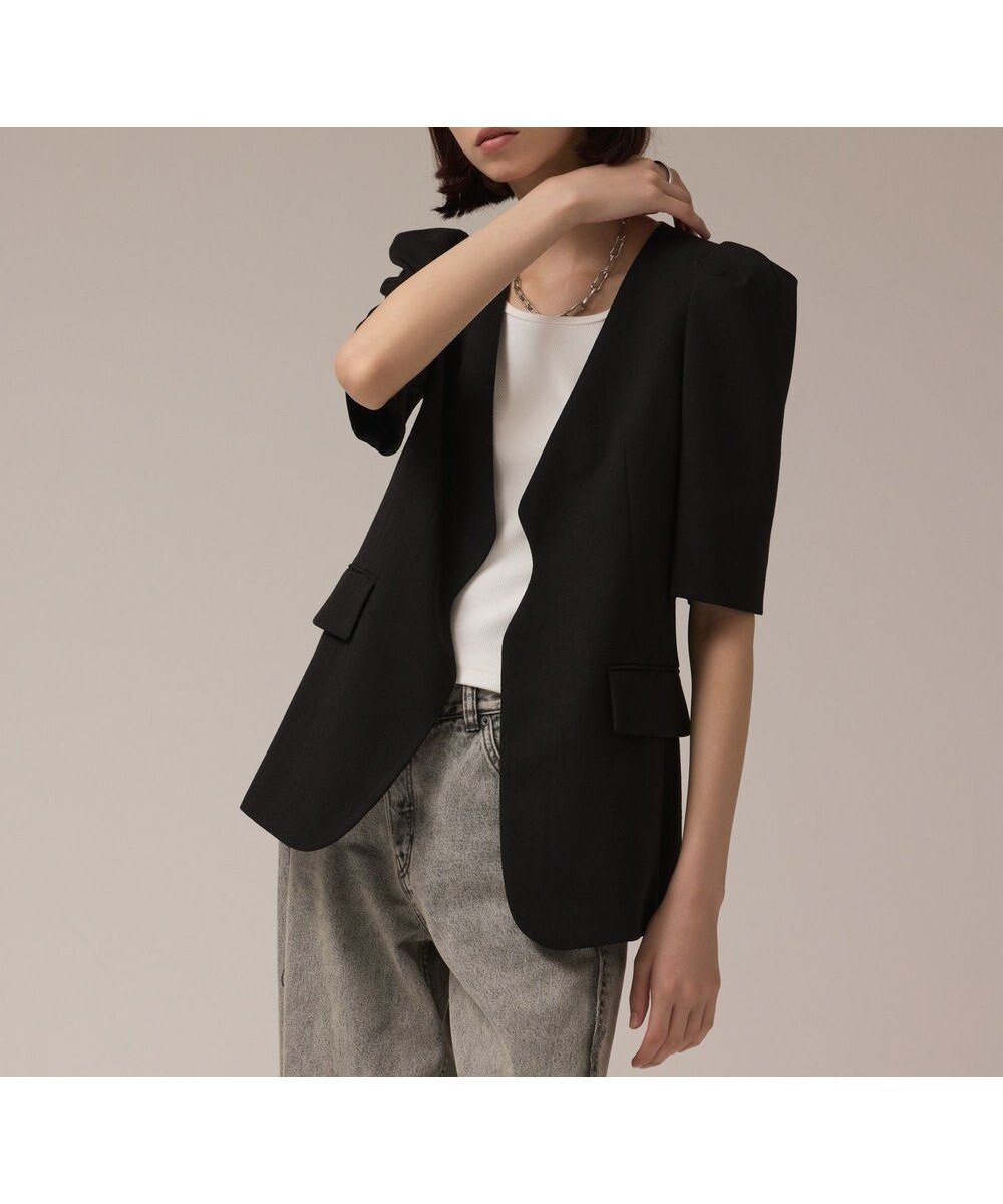 【グレース コンチネンタル/GRACE CONTINENTAL】のパフスリーブジャケット インテリア・キッズ・メンズ・レディースファッション・服の通販 founy(ファニー) 　ファッション　Fashion　レディースファッション　Fashion for Women　アウター　Coat / Outerwear Collection　レディースジャケット・軽アウター　Jackets　ノーカラージャケット / シンプル上品コーデ　Collarless Jackets　春　Spring　カッティング　Cutting Detail　ジャケット　Jacket, Outerwear　スマート　Smart, Elegant　スリーブ　Sleeve, Long Sleeve / Short Sleeve　パターン　Pattern, Design Print　フロント　Front, Front Design　マニッシュ　Mannish, Boyish　S/S・春夏　SS, Spring/Summer, Warm Season　夏　Summer　ブラック|ID: prp329100004569255 ipo3291000000033658557
