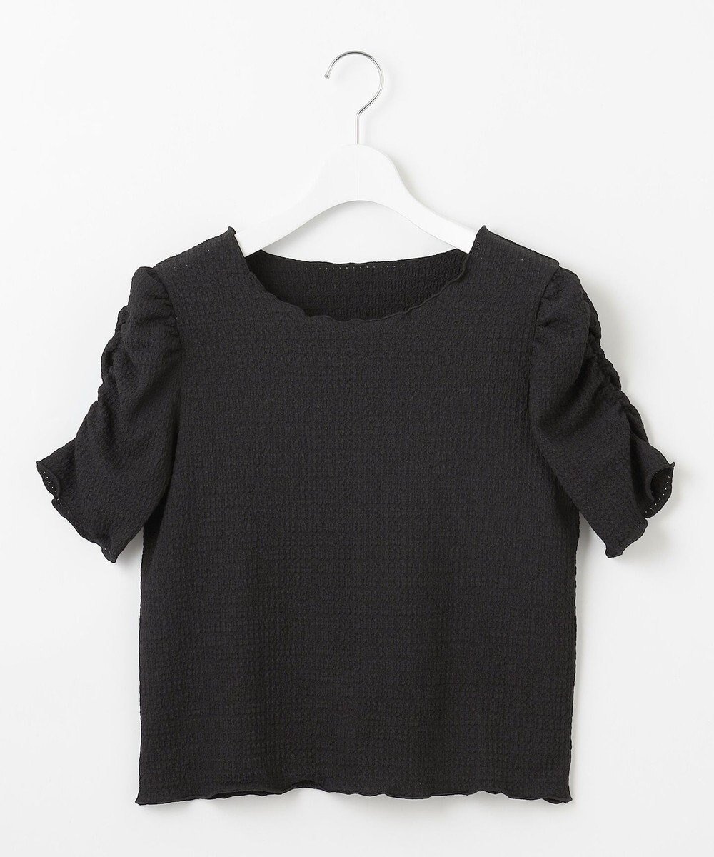 【フェルゥ/Feroux】の【洗える】レーシージャガード カットソー インテリア・キッズ・メンズ・レディースファッション・服の通販 founy(ファニー) 　ファッション　Fashion　レディースファッション　Fashion for Women　トップス・カットソー　Cut & Sew Tops　シャツ・ブラウス・オフィスカジュアル　Elegant Blouses & Button-Ups　ロングTシャツ・Tシャツ　Longline T-Shirts & Tees　カットソー・ベーシックTシャツ　Cut-and-Sewn Tops / Stretch Tees & Basics　おすすめ　Recommended / Our Picks　インナー　Innerwear　カットソー　Cut and Sewn Top　ギャザー　Gathered, Ruffled　サロペット　Overalls, Salopette　シンプル　Simple, Minimal　フェミニン　Feminine, Girly　レーシー　Lacy, Lace-Like　夏　Summer　春　Spring　S/S・春夏　SS, Spring/Summer, Warm Season　洗える　Machine Washable　ブラック系|ID: prp329100004569303 ipo3291000000033657919