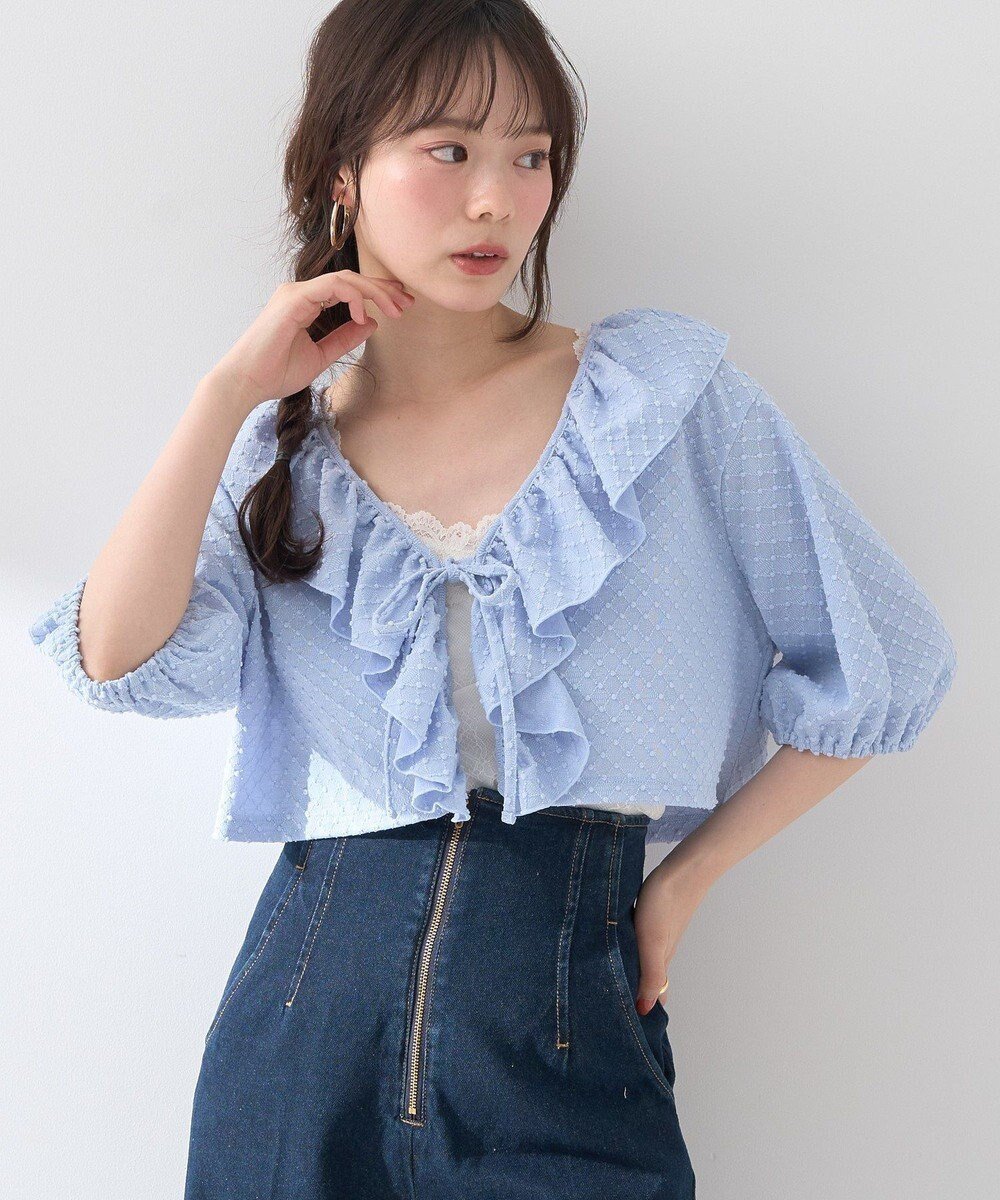 【アースミュージックアンドエコロジー/earth music&ecology】のラッフルカットショートボレロ インテリア・キッズ・メンズ・レディースファッション・服の通販 founy(ファニー) 　ファッション　Fashion　レディースファッション　Ladies' Fashion Online　トップス・カットソー　Tops/Tshirt　カーディガン　Cardigans　おすすめ　Recommend　カーディガン　Cardigan　ショート　Short　フェミニン　Feminine　フロント　Front　ボレロ　Bolero　ポケット　Pocket　夏　Summer　春　Spring　S/S・春夏　Ss・Spring/Summer　Sax|ID: prp329100004569395 ipo3291000000032328087