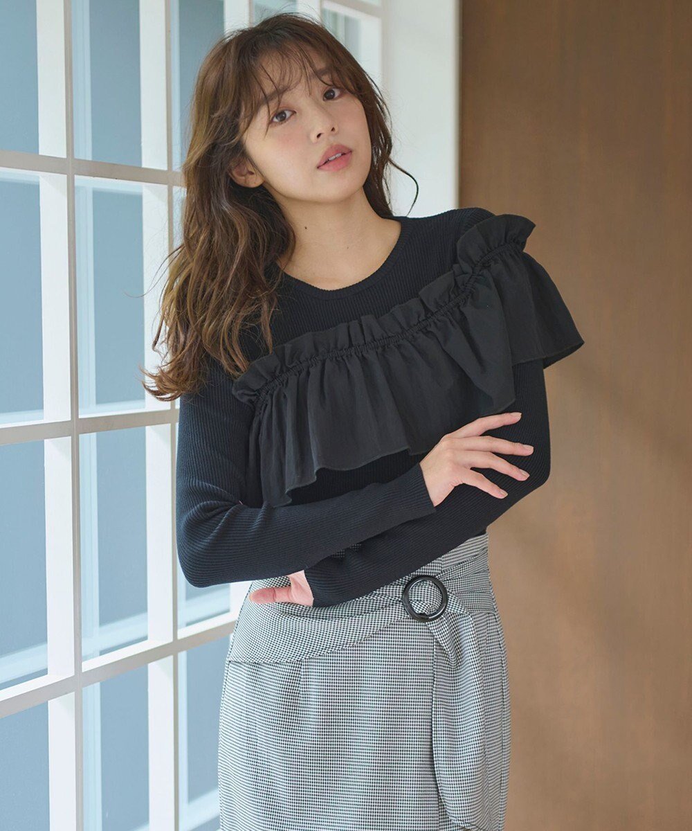 【フェルゥ/Feroux】の【洗える】3way フリルニットトップス インテリア・キッズ・メンズ・レディースファッション・服の通販 founy(ファニー) ファッション Fashion レディースファッション Fashion for Women トップス・カットソー Cut & Sew Tops ニット Knit Tops & Sweaters セーター Sweater, Knitwear バランス Balance, Style Balance フリル Frill, Ruffle ベスト Vest, Waistcoat リブニット Rib Knit, Ribbed Knit ワイド Wide, Wide Fit 洗える Machine Washable A/W・秋冬 Autumn/Winter ブラック系|ID: prp329100004569730 ipo3291000000034466664