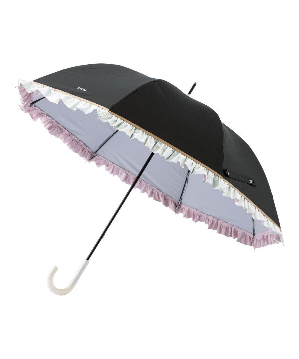 【ムーンバット/MOONBAT】のestaa 晴雨兼用 長傘 バイカラーフリル 日傘 遮光 遮熱 UV インテリア・キッズ・メンズ・レディースファッション・服の通販 founy(ファニー) 　ファッション　Fashion　レディースファッション　Ladies' Fashion Online　傘 / レイングッズ　Umbrellas/Rainwear　傘　Umbrella　日傘　Parasol　ブラック|ID: prp329100004569895 ipo3291000000032527186