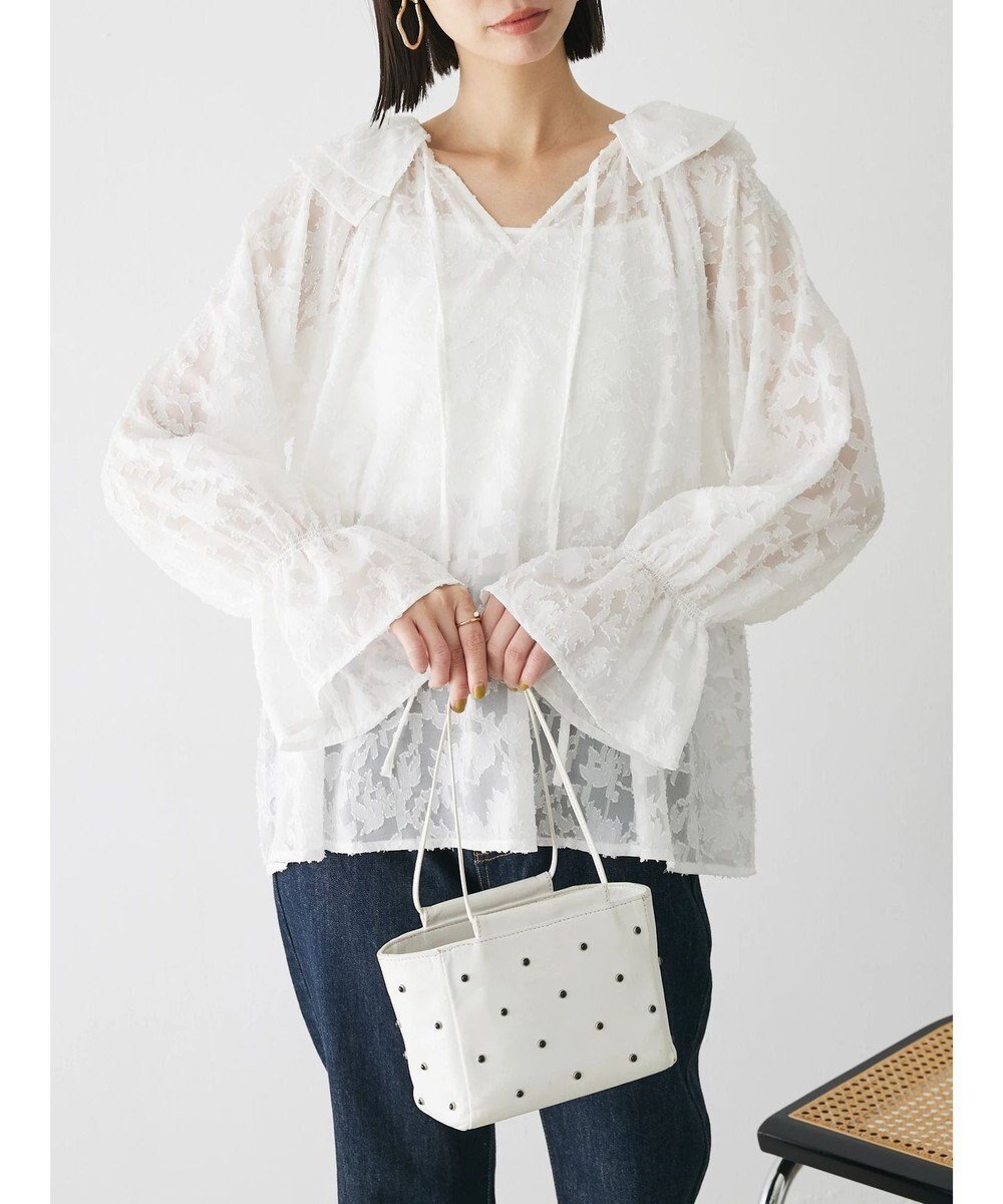 【グリーンパークス/Green Parks】のシアージャガード花柄フリルブラウス 人気、トレンドファッション・服の通販 founy(ファニー) ファッション Fashion レディースファッション Fashion for Women トップス・カットソー Cut & Sew Tops シャツ・ブラウス・オフィスカジュアル Elegant Blouses & Button-Ups 花柄・フラワープリント・モチーフ Floral Prints & Motifs / Flower Pattern Tops エレガント 上品 Elegant スタイリッシュ Stylish, Fashionable スリーブ Sleeve, Long Sleeve / Short Sleeve セットアップ Set-Up, Coordinated Outfit フリル Frill, Ruffle ポケット Pocket, Pocket Detail リボン Ribbon, Bow 夏 Summer 春 Spring S/S・春夏 SS, Spring/Summer, Warm Season other-1|ID: prp329100004570314 ipo3291000000034249212