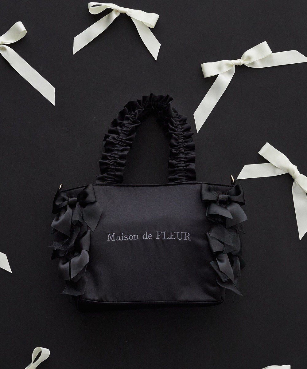 【メゾンドフルール/Maison de FLEUR】のリボンギャザーハンドル2Wayトートバッグ 人気、トレンドファッション・服の通販 founy(ファニー) 　ファッション　Fashion　レディースファッション　Ladies' Fashion Online　バッグ　Bag　オーガンジー　Organdy　ギャザー　Gather　サテン　Satin　ポケット　Pocket　リボン　Ribbon　 other-1|ID: prp329100004570332 ipo3291000000032337408