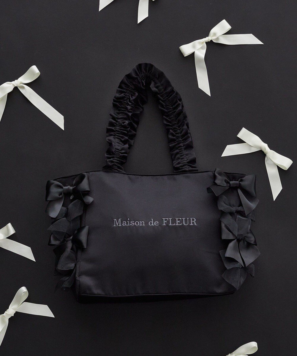 【メゾンドフルール/Maison de FLEUR】のリボンギャザーハンドルトートバッグ 人気、トレンドファッション・服の通販 founy(ファニー) 　ファッション　Fashion　レディースファッション　Ladies' Fashion Online　バッグ　Bag　オーガンジー　Organdy　ギャザー　Gather　サテン　Satin　ポケット　Pocket　リボン　Ribbon　ビジネス 仕事 通勤　Business　 other-1|ID: prp329100004570333 ipo3291000000032337419