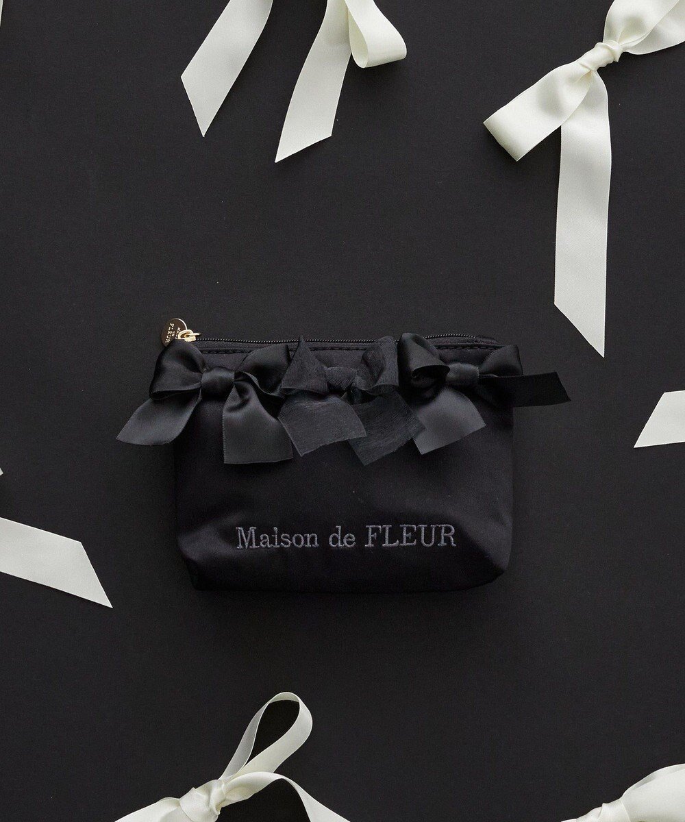 【メゾンドフルール/Maison de FLEUR】のリボンポーチ インテリア・キッズ・メンズ・レディースファッション・服の通販 founy(ファニー) 　ファッション　Fashion　レディースファッション　Ladies' Fashion Online　財布　Wallets　ポーチ　Pouches　おすすめ　Recommend　オーガンジー　Organdy　ギフト プレゼント　Gift Present　コンパクト　Compact　サテン　Satin　フォルム　Form　ポーチ　Pouch　リボン　Ribbon　財布　Wallet　Black|ID: prp329100004570335 ipo3291000000032337431