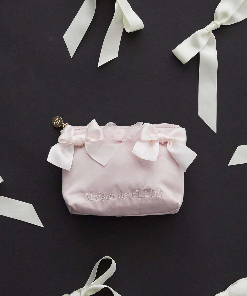 【メゾンドフルール/Maison de FLEUR】のリボンポーチ インテリア・キッズ・メンズ・レディースファッション・服の通販 founy(ファニー) 　ファッション　Fashion　レディースファッション　Ladies' Fashion Online　財布　Wallets　ポーチ　Pouches　おすすめ　Recommend　オーガンジー　Organdy　ギフト プレゼント　Gift Present　コンパクト　Compact　サテン　Satin　フォルム　Form　ポーチ　Pouch　リボン　Ribbon　財布　Wallet　Pink|ID: prp329100004570335 ipo3291000000032337432