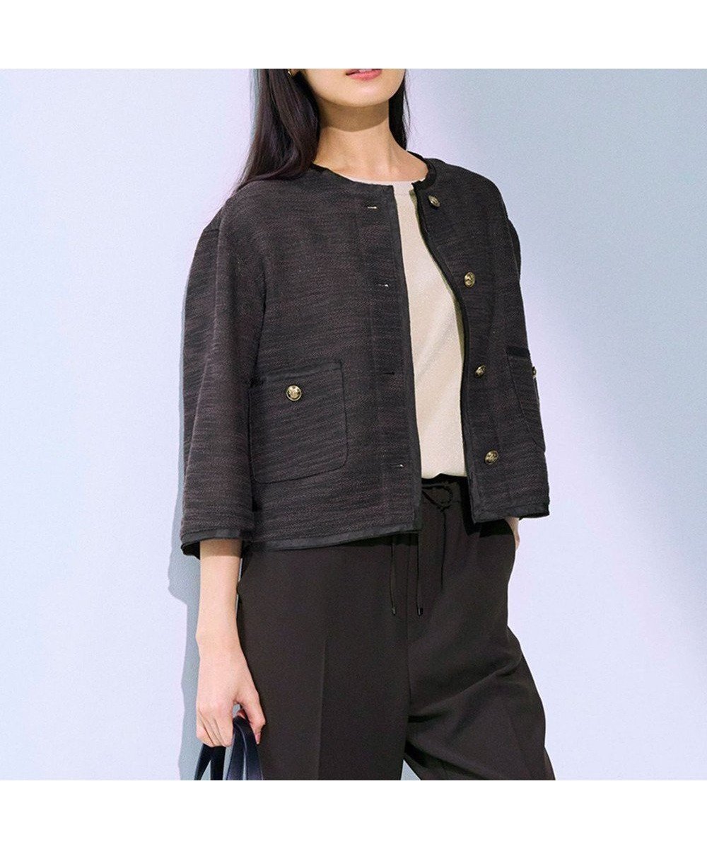 【23区/NIJYUSANKU】のサマーツイード 7分袖 ジャケット インテリア・キッズ・メンズ・レディースファッション・服の通販 founy(ファニー) 　ファッション　Fashion　レディースファッション　Fashion for Women　アウター　Coat / Outerwear Collection　レディースジャケット・軽アウター　Jackets　ノーカラージャケット / シンプル上品コーデ　Collarless Jackets　エレガント 上品　Elegant　春　Spring　コンパクト　Compact, Small Size　サマー　Summer, Summer Style　ジャケット　Jacket, Outerwear　ツイード　Twill, Twill Weave　トレンド　Trend, Trending Now　フォルム　Silhouette, Form　フロント　Front, Front Design　ミックス　Mix, Mixed Style　S/S・春夏　SS, Spring/Summer, Warm Season　夏　Summer　ビジネス 仕事 通勤　Business / Work / Commuting　2025年　2025　2025春夏・S/S　Spring/Summer 2025 SS25　ダークブラウン系|ID: prp329100004570396 ipo3291000000035761842