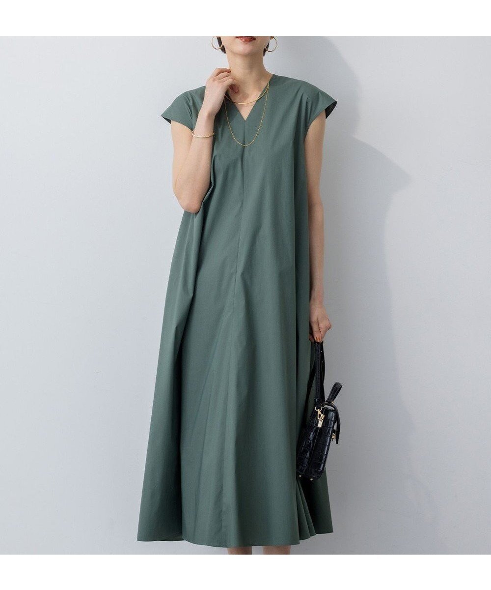 【23区/NIJYUSANKU】の【接触冷感/撥水加工/洗える】ストレッチブロード Vネックワンピース インテリア・キッズ・メンズ・レディースファッション・服の通販 founy(ファニー) 　ファッション　Fashion　レディースファッション　Fashion for Women　ワンピース　Dresses　2025年　2025　2025春夏・S/S　Spring/Summer 2025 SS25　ストレッチ　Stretch, Stretchy Fabric　パウダー　Powder, Soft Tone　ブロード　Broadcloth, Fine Cotton　夏　Summer　春　Spring　S/S・春夏　SS, Spring/Summer, Warm Season　洗える　Machine Washable　セージグリーン系|ID: prp329100004570403 ipo3291000000035538594
