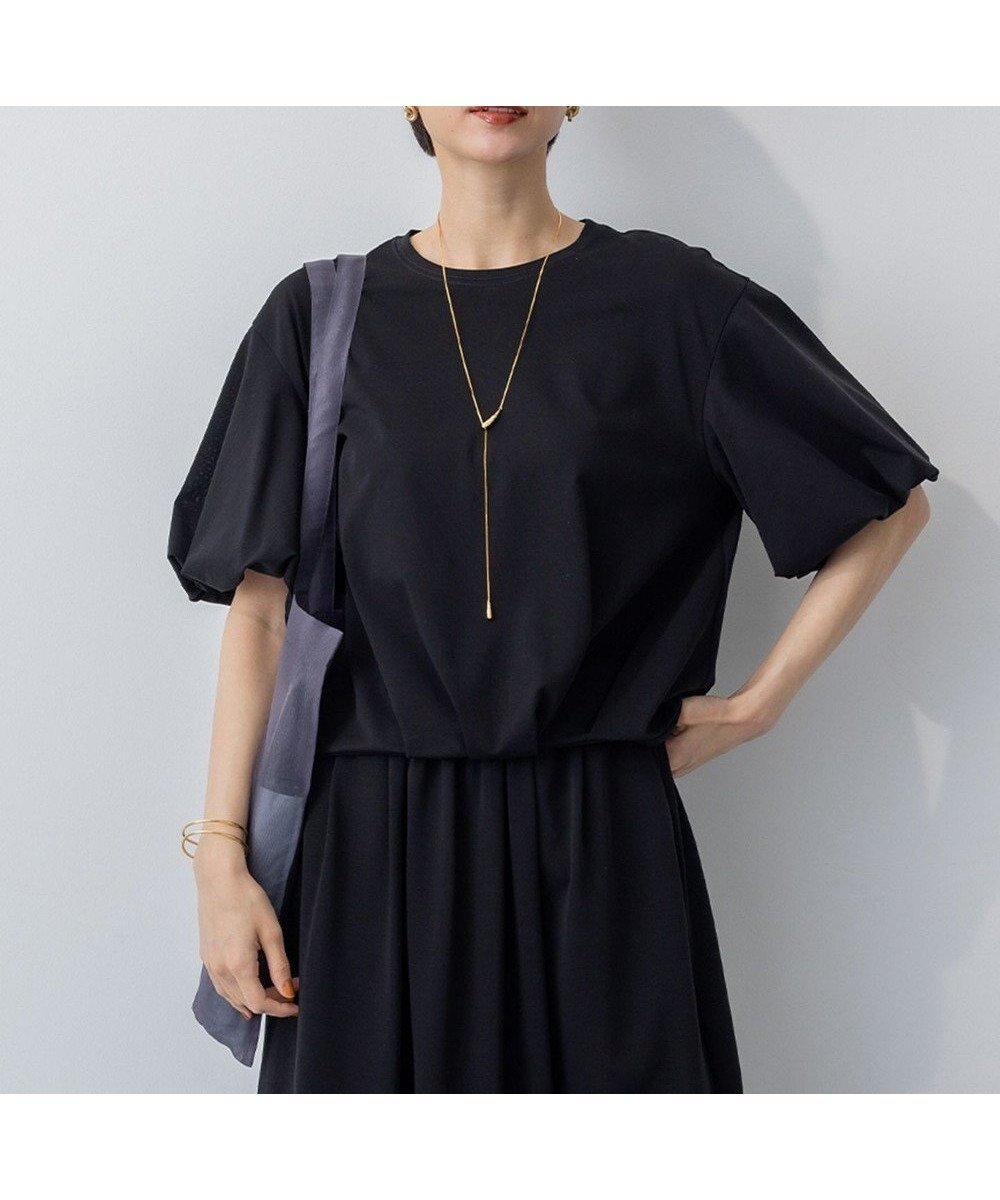 【23区/NIJYUSANKU】の【WEB 一部店舗限定/接触冷感】ツイストコットンプレーティング バルーンスリーブ カットソー インテリア・キッズ・メンズ・レディースファッション・服の通販 founy(ファニー) 　ファッション　Fashion　レディースファッション　Fashion for Women　トップス・カットソー　Cut & Sew Tops　シャツ・ブラウス・オフィスカジュアル　Elegant Blouses & Button-Ups　ロングTシャツ・Tシャツ　Longline T-Shirts & Tees　カットソー・ベーシックTシャツ　Cut-and-Sewn Tops / Stretch Tees & Basics　春　Spring　カットソー　Cut and Sewn Top　シンプル　Simple, Minimal　スリーブ　Sleeve, Long Sleeve / Short Sleeve　バルーン　Balloon, Balloon Silhouette　ベーシック　Basic, Essential　ボトム　Bottoms, Lower Wear　レギュラー　Regular, Standard Fit　ワイド　Wide, Wide Fit　S/S・春夏　SS, Spring/Summer, Warm Season　夏　Summer　2025年　2025　2025春夏・S/S　Spring/Summer 2025 SS25　ブラック系|ID: prp329100004570410 ipo3291000000032337623