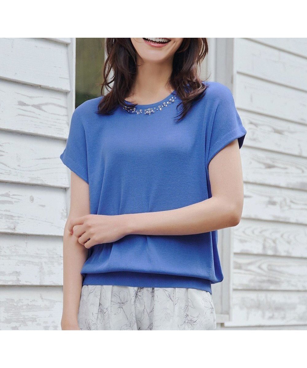 【ティアクラッセ/Tiaclasse】の【洗える】ビジュー付きフレンチニット 人気、トレンドファッション・服の通販 founy(ファニー) 　ファッション　Fashion　レディースファッション　Fashion for Women　トップス・カットソー　Cut & Sew Tops　ニット　Knit Tops & Sweaters　アクセサリー　Fashion Accessories　春　Spring　洗える　Machine Washable　秋　Autumn　カーディガン　Cardigan, Knitwear　サマー　Summer, Summer Style　シンプル　Simple, Minimal　スリーブ　Sleeve, Long Sleeve / Short Sleeve　セーター　Sweater, Knitwear　チュニック　Tunic, Long Top　パール　Pearl, Pearl Accent　ビジュー　Bijou, Jewel-like Accent　フレンチ　French, French Style　ボトム　Bottoms, Lower Wear　半袖　Short Sleeve, Half Sleeve　ラウンド　Round, Round Neck　冬　Winter / This Winter　S/S・春夏　SS, Spring/Summer, Warm Season　再入荷　Restock / Back in Stock　夏　Summer　エレガント 上品　Elegant　新作・新入荷　New Arrivals / New In　 other-1|ID: prp329100004570422 ipo3291000000032337677
