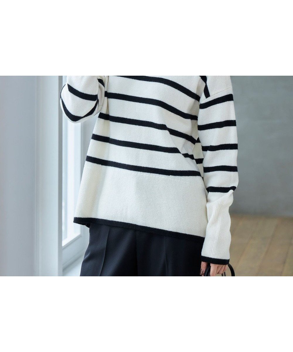 【自由区/JIYU-KU】の【WEB限定カラーあり・洗える】ウールカシミヤブレンドハイネック ニット インテリア・キッズ・メンズ・レディースファッション・服の通販 founy(ファニー) 　ファッション　Fashion　レディースファッション　Fashion for Women　トップス・カットソー　Cut & Sew Tops　ニット　Knit Tops & Sweaters　洗える　Machine Washable　コンパクト　Compact, Small Size　軽量　Lightweight, Ultra Light　スリット　Slit, Slit Detail　セーター　Sweater, Knitwear　ハイネック　High Neck, Mock Neck　バランス　Balance, Style Balance　プレート　Plate, Dish　ベーシック　Basic, Essential　冬　Winter / This Winter　A/W・秋冬　Autumn/Winter　エレガント 上品　Elegant　オフ×ブラックボーダー|ID: prp329100004571798 ipo3291000000033404191