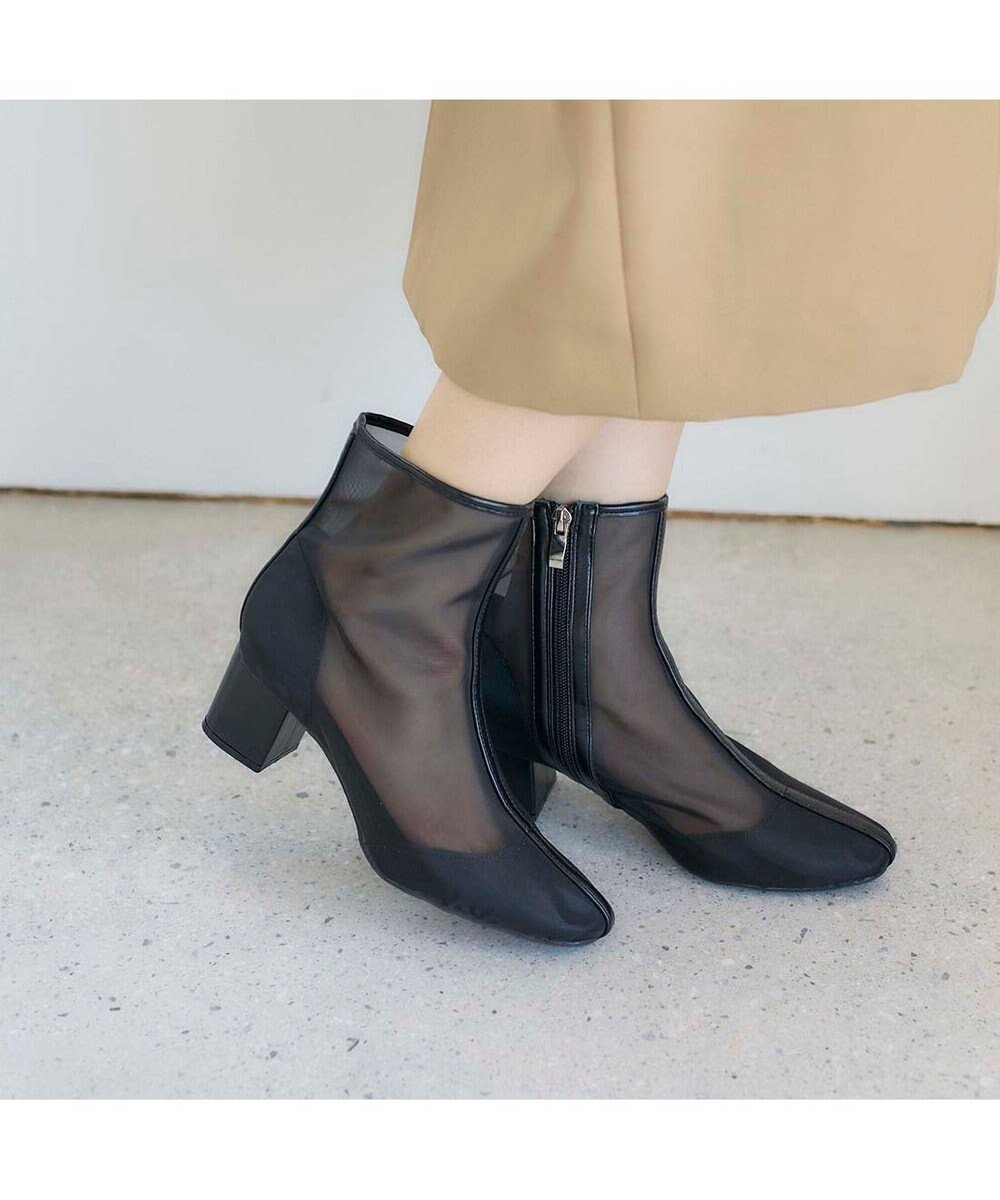 【モード エ ジャコモ/MODE ET JACOMO】のnoyau ブロックヒールチュールブーツ インテリア・キッズ・メンズ・レディースファッション・服の通販 founy(ファニー) 　ファッション　Fashion　レディースファッション　Ladies' Fashion Online　オケージョン　Occasion　春　Spring　シアー　Sheer　シューズ　Shoes　ソックス　Socks　チュール　Tulle　トレンド　Trend　S/S・春夏　Ss・Spring/Summer　再入荷　Restock/Back In Stock/Re Arrival　おすすめ　Recommend　夏　Summer　旅行　Travel　エレガント 上品　Elegant　ビジネス 仕事 通勤　Business　ブラック|ID: prp329100004571893 ipo3291000000032552411