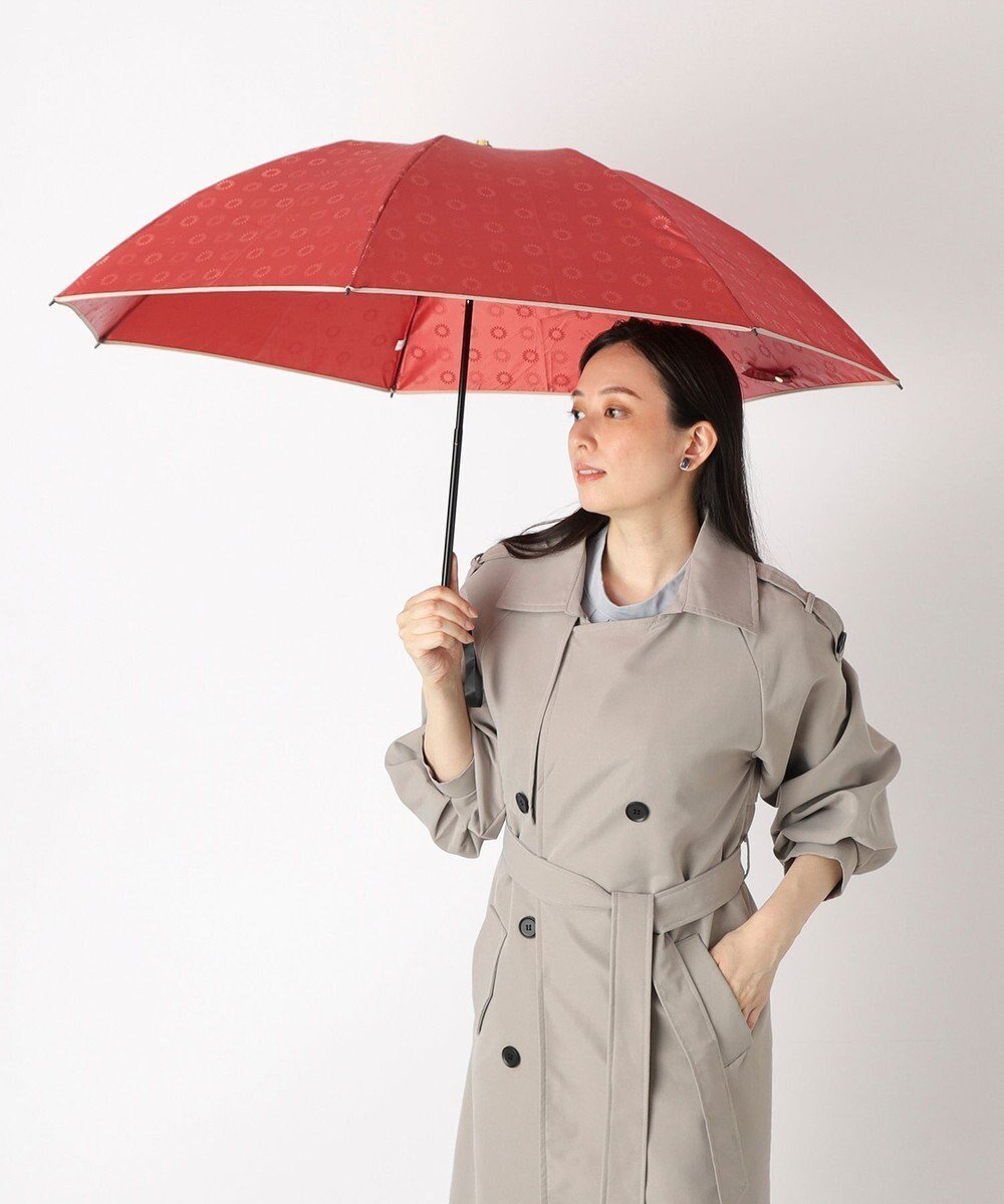 【ムーンバット/MOONBAT】のLANVIN en Bleu 折りたたみ傘 ジャカード×パイピング 簡単開閉 大きめ55cm インテリア・キッズ・メンズ・レディースファッション・服の通販 founy(ファニー) 　ファッション　Fashion　レディースファッション　WOMEN　傘 / レイングッズ　Umbrellas/Rainwear　傘　Umbrella　シンプル　Simple　ジャカード　Jacquard　パイピング　Piping　フェミニン　Feminine　フラワー　Flower　ミックス　Mix　モチーフ　Motif　再入荷　Restock/Back In Stock/Re Arrival　エレガント 上品　Elegant　レッド|ID: prp329100004572122 ipo3291000000032354279