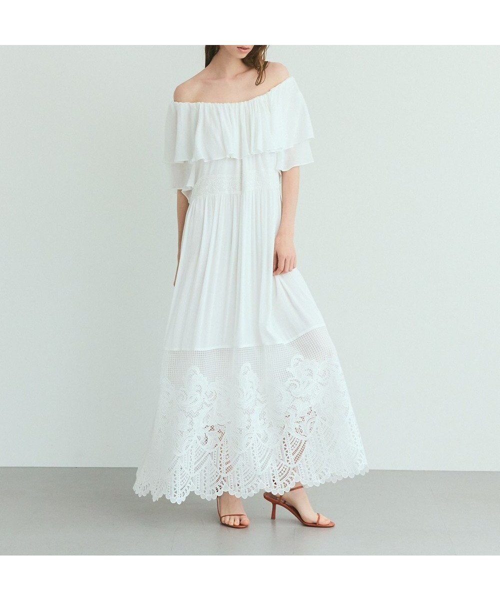 【グレース コンチネンタル/GRACE CONTINENTAL】のラッフルレース切替マキシ 人気、トレンドファッション・服の通販 founy(ファニー) 　ファッション　Fashion　レディースファッション　Ladies' Fashion Online　ワンピース　Dress　オフショルダー　Off Shoulder　春　Spring　ギャザー　Gather　切替　Switching　シアー　Sheer　スカラップ　Scalloped　スリーブ　Sleeve　チュール　Tulle　デコルテ　Decolletage　フリル　Frills　マキシ　Maxi　メッシュ　Mesh　ラグジュアリー　Luxury　リュクス　Luxe　レース　Race　ロマンティック　Romantic　S/S・春夏　Ss・Spring/Summer　夏　Summer　旅行　Travel　 other-1|ID: prp329100004572159 ipo3291000000032354593
