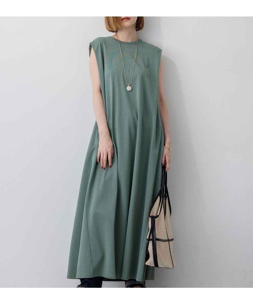 【23区/NIJYUSANKU】の【Oggi8月号掲載/接触冷感/洗える】ツイストコットンプレーティング スリーブレスワンピース インテリア・キッズ・メンズ・レディースファッション・服の通販 founy(ファニー) 　雑誌掲載アイテム　Magazine Picks & Fashion Features　ファッション雑誌　Fashion Magazines　オッジ　Oggi　ファッション　Fashion　レディースファッション　Fashion for Women　ワンピース　Dresses　春　Spring　洗える　Machine Washable　カットソー　Cut and Sewn Top　シンプル　Simple, Minimal　雑誌　Magazine, Fashion Magazine　8月号　August Issue, Aug. Edition　フレア　Flare, Flared　ロング　Long, Long-Length　S/S・春夏　SS, Spring/Summer, Warm Season　夏　Summer　2025年　2025　2025春夏・S/S　Spring/Summer 2025 SS25　モスグリーン系|ID: prp329100004572182 ipo3291000000035634879