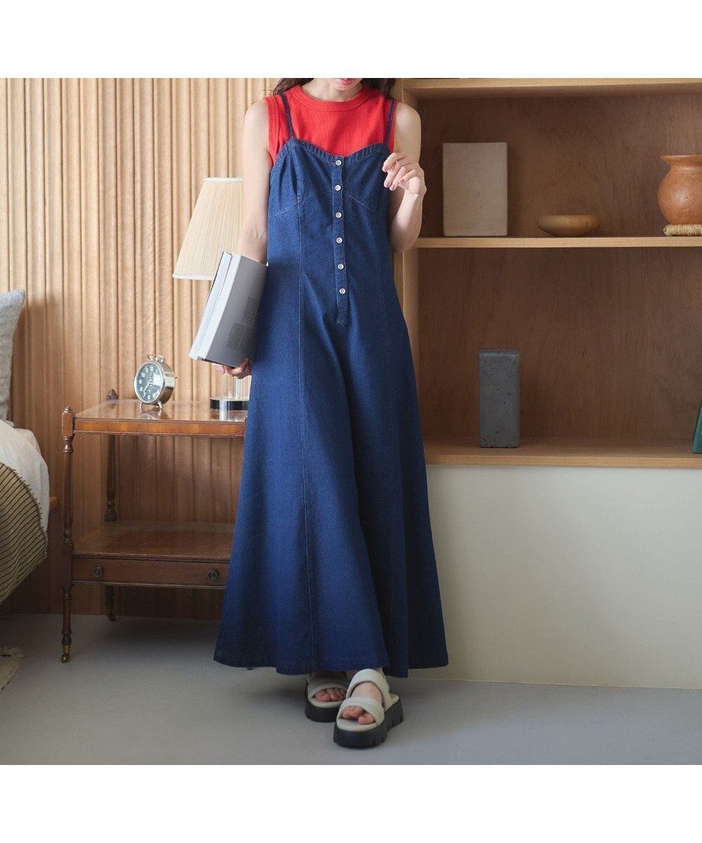 【アースミュージックアンドエコロジー/earth music&ecology】のフロントボタンデニムキャミドレ 人気、トレンドファッション・服の通販 founy(ファニー) 　ファッション　Fashion　レディースファッション　Ladies' Fashion Online　ワンピース　Dress　おすすめ　Recommend　カッティング　Cutting　キャミソール　Camisole　ドレス　Dress　フレア　Flare　フロント　Front　ポケット　Pocket　メタル　Metal　夏　Summer　春　Spring　S/S・春夏　Ss・Spring/Summer　 other-1|ID: prp329100004572244 ipo3291000000032355178