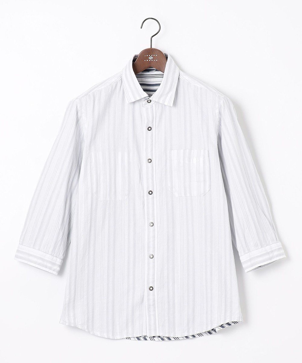 【ジョセフ アブード/JOSEPH ABBOUD / MEN】の【1枚で2通りの着こなし】オーガニックコットンリバーシブル 七分袖シャツ インテリア・キッズ・メンズ・レディースファッション・服の通販 founy(ファニー) 　ファッション　Fashion　メンズファッション　Men's Style Online　トップス・カットソー　Tops/Tshirt/Men　シャツ　Shirts　春　Spring　ストライプ　Stripe　ランダム　Random　ワイヤー　Wire　S/S・春夏　Ss・Spring/Summer　再入荷　Restock/Back In Stock/Re Arrival　おすすめ　Recommend　夏　Summer　ホワイト系1|ID: prp329100004573103 ipo3291000000032675127