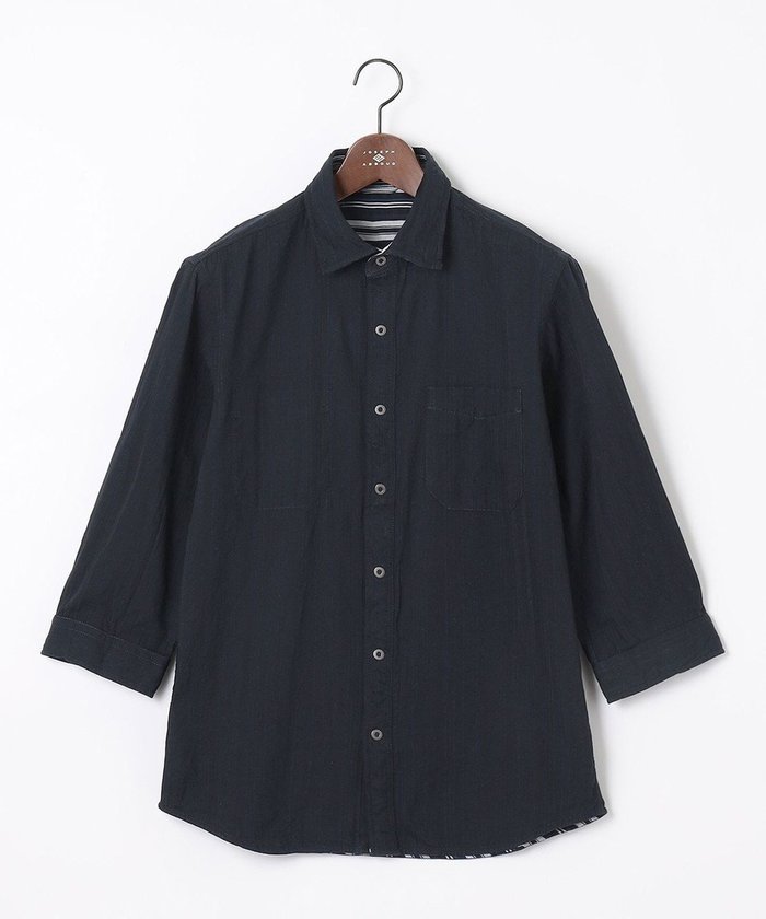 【ジョセフ アブード/JOSEPH ABBOUD / MEN】の【1枚で2通りの着こなし】オーガニックコットンリバーシブル 七分袖シャツ インテリア・キッズ・メンズ・レディースファッション・服の通販 founy(ファニー) https://founy.com/ ファッション Fashion メンズファッション Men's Style Online トップス・カットソー Tops/Tshirt/Men シャツ Shirts 春 Spring ストライプ Stripe ランダム Random ワイヤー Wire S/S・春夏 Ss・Spring/Summer 再入荷 Restock/Back In Stock/Re Arrival おすすめ Recommend 夏 Summer |ID: prp329100004573103 ipo3291000000032675128