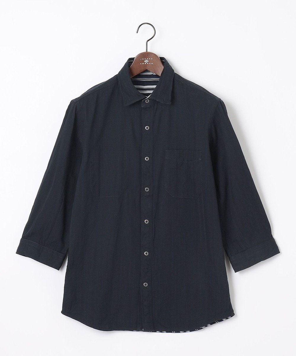 【ジョセフ アブード/JOSEPH ABBOUD / MEN】の【1枚で2通りの着こなし】オーガニックコットンリバーシブル 七分袖シャツ インテリア・キッズ・メンズ・レディースファッション・服の通販 founy(ファニー) 　ファッション　Fashion　メンズファッション　Men's Style Online　トップス・カットソー　Tops/Tshirt/Men　シャツ　Shirts　春　Spring　ストライプ　Stripe　ランダム　Random　ワイヤー　Wire　S/S・春夏　Ss・Spring/Summer　再入荷　Restock/Back In Stock/Re Arrival　おすすめ　Recommend　夏　Summer　ネイビー系1|ID: prp329100004573103 ipo3291000000032675128