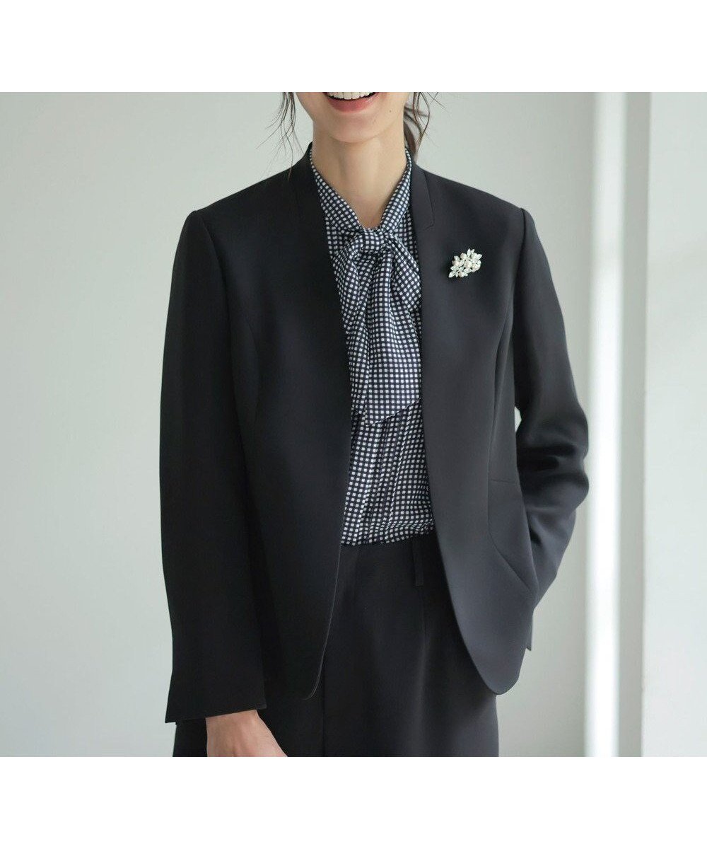 【ジェイ プレス/J.PRESS】の【セットアップ対応・洗える】セラテリーダブルクロス ノーカラー ジャケット インテリア・キッズ・メンズ・レディースファッション・服の通販 founy(ファニー) 　ファッション　Fashion　レディースファッション　Fashion for Women　アウター　Coat / Outerwear Collection　レディースジャケット・軽アウター　Jackets　ノーカラージャケット / シンプル上品コーデ　Collarless Jackets　洗える　Machine Washable　ジャケット　Jacket, Outerwear　ストレッチ　Stretch, Stretchy Fabric　セットアップ　Set-Up, Coordinated Outfit　A/W・秋冬　Autumn/Winter　ブラック系|ID: prp329100004573120 ipo3291000000033689738