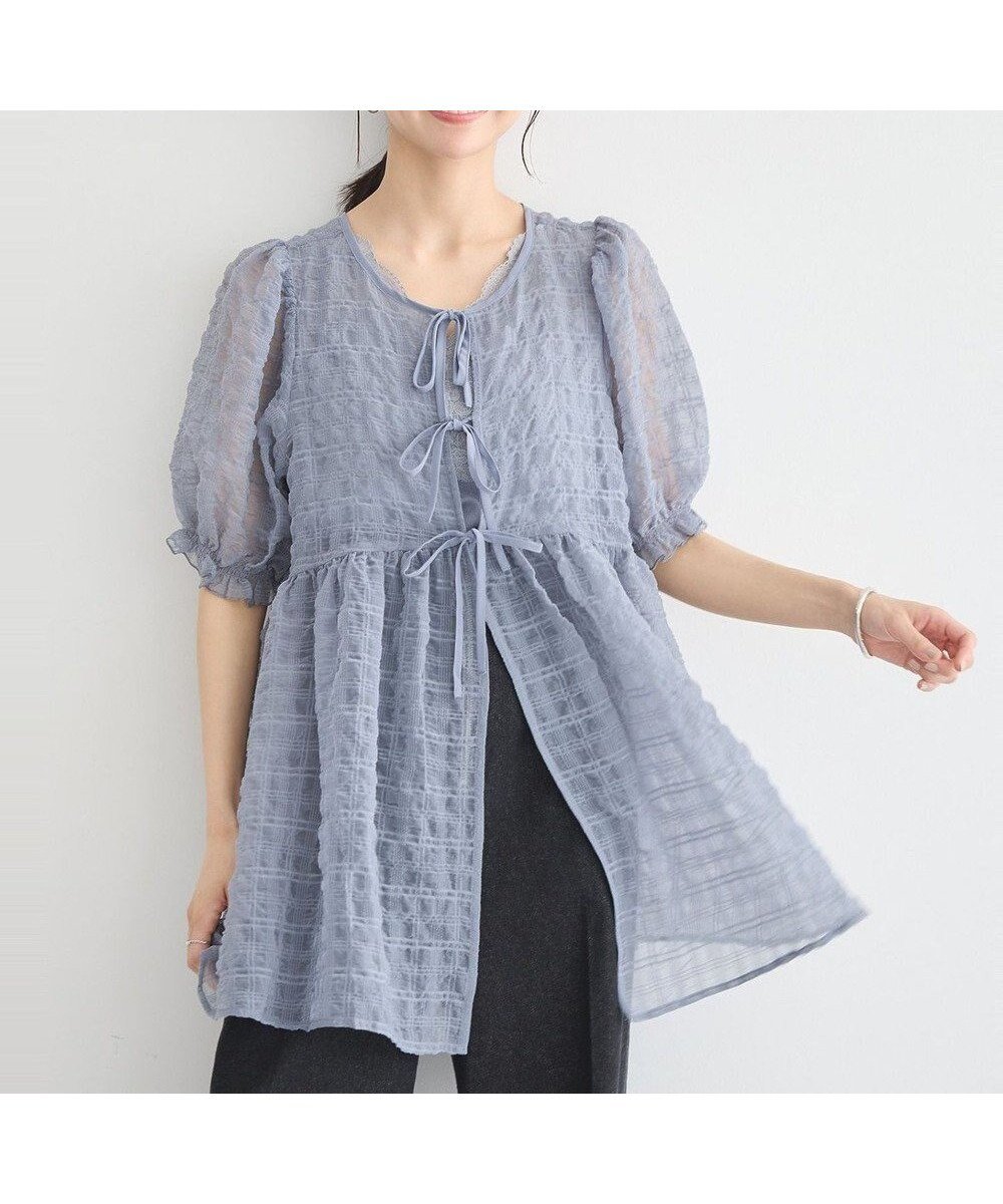 【アースミュージックアンドエコロジー/earth music&ecology】のシアーパフチュニック 人気、トレンドファッション・服の通販 founy(ファニー) 　ファッション　Fashion　レディースファッション　Fashion for Women　トップス・カットソー　Cut & Sew Tops　シャツ・ブラウス・オフィスカジュアル　Elegant Blouses & Button-Ups　ロングTシャツ・Tシャツ　Longline T-Shirts & Tees　カットソー・ベーシックTシャツ　Cut-and-Sewn Tops / Stretch Tees & Basics　おすすめ　Recommended / Our Picks　カットソー　Cut and Sewn Top　ギャザー　Gathered, Ruffled　シアー　Sheer, See-Through　ジャケット　Jacket, Outerwear　スリーブ　Sleeve, Long Sleeve / Short Sleeve　タートルネック　Turtleneck, High Neck　チェック　Check, Plaid, Tartan　チュニック　Tunic, Long Top　トレンド　Trend, Trending Now　フロント　Front, Front Design　リボン　Ribbon, Bow　A/W・秋冬　Autumn/Winter　 other-1|ID: prp329100004573204 ipo3291000000033631255