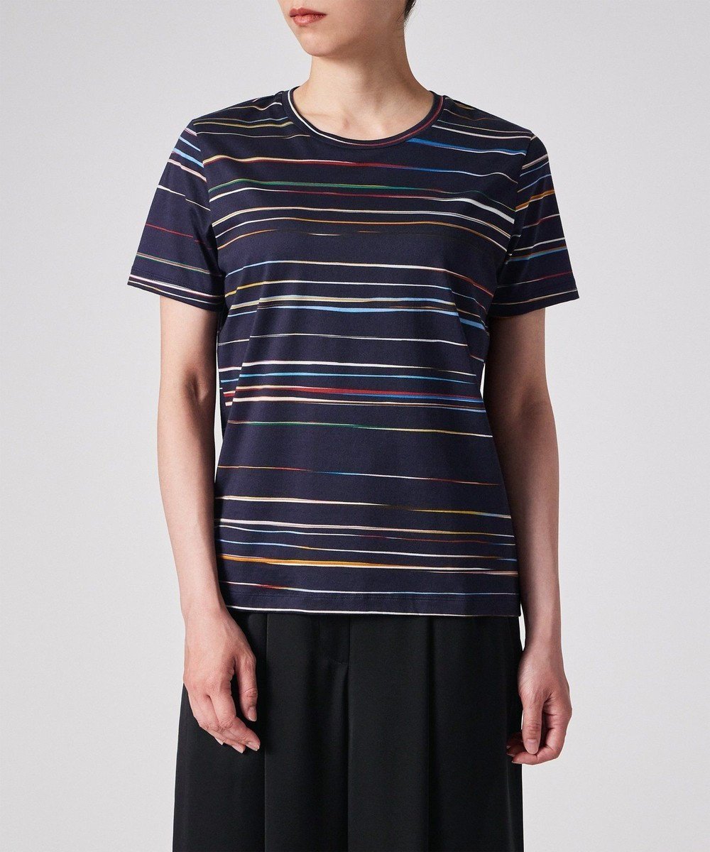 【ポール スミス/Paul Smith】のSignature Pinstripe 半袖Tシャツ インテリア・キッズ・メンズ・レディースファッション・服の通販 founy(ファニー) 　ファッション　Fashion　レディースファッション　Fashion for Women　トップス・カットソー　Cut & Sew Tops　シャツ・ブラウス・オフィスカジュアル　Elegant Blouses & Button-Ups　ロングTシャツ・Tシャツ　Longline T-Shirts & Tees　カットソー・ベーシックTシャツ　Cut-and-Sewn Tops / Stretch Tees & Basics　おすすめ　Recommended / Our Picks　インナー　Innerwear　カットソー　Cut and Sewn Top　カーディガン　Cardigan, Knitwear　ジャケット　Jacket, Outerwear　プリント　Print, Printed Pattern　ワーク　Workwear, Utility Style　エレガント 上品　Elegant　半袖　Short Sleeve, Half Sleeve　夏　Summer　S/S・春夏　SS, Spring/Summer, Warm Season　A/W・秋冬　Autumn/Winter　ネイビー|ID: prp329100004573315 ipo3291000000033657863