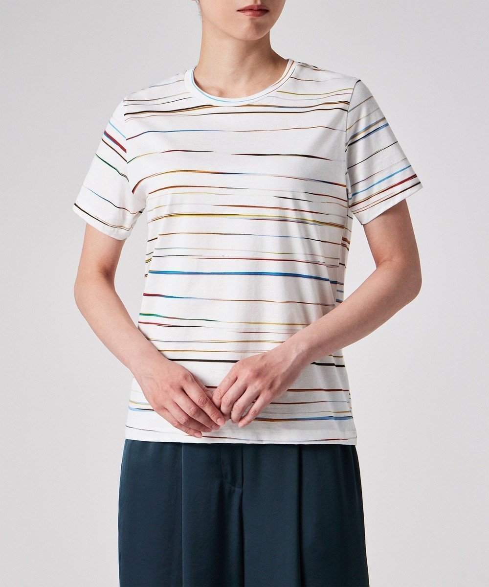 【ポール スミス/Paul Smith】のSignature Pinstripe 半袖Tシャツ インテリア・キッズ・メンズ・レディースファッション・服の通販 founy(ファニー) 　ファッション　Fashion　レディースファッション　Fashion for Women　トップス・カットソー　Cut & Sew Tops　シャツ・ブラウス・オフィスカジュアル　Elegant Blouses & Button-Ups　ロングTシャツ・Tシャツ　Longline T-Shirts & Tees　カットソー・ベーシックTシャツ　Cut-and-Sewn Tops / Stretch Tees & Basics　おすすめ　Recommended / Our Picks　インナー　Innerwear　カットソー　Cut and Sewn Top　カーディガン　Cardigan, Knitwear　ジャケット　Jacket, Outerwear　プリント　Print, Printed Pattern　ワーク　Workwear, Utility Style　エレガント 上品　Elegant　半袖　Short Sleeve, Half Sleeve　夏　Summer　S/S・春夏　SS, Spring/Summer, Warm Season　A/W・秋冬　Autumn/Winter　ホワイト|ID: prp329100004573315 ipo3291000000033657864