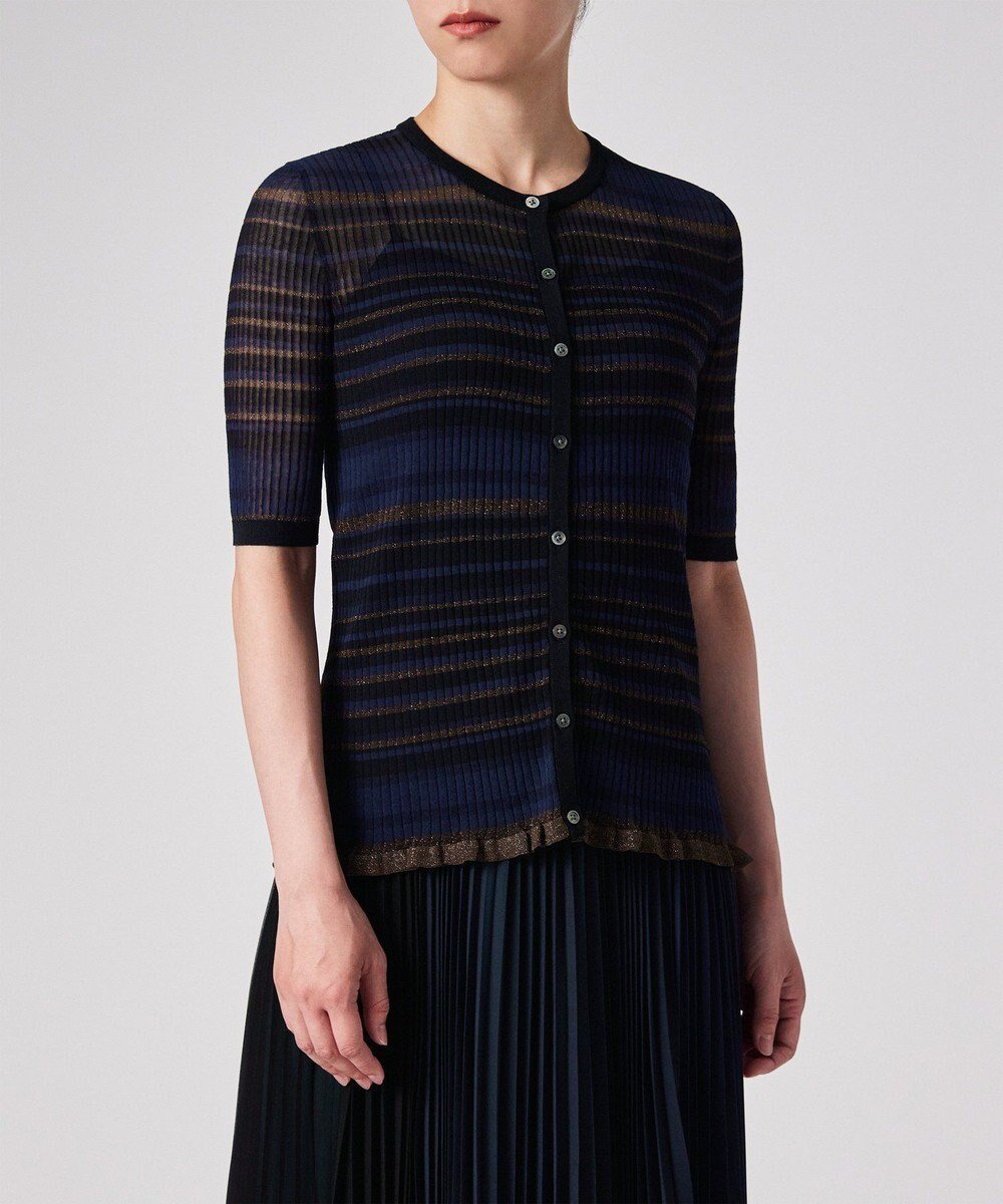 【ポール スミス/Paul Smith】の【洗える】ラメボーダー リブ カーディガン インテリア・キッズ・メンズ・レディースファッション・服の通販 founy(ファニー) 　ファッション　Fashion　レディースファッション　Fashion for Women　トップス・カットソー　Cut & Sew Tops　カーディガン・羽織り　Layered Style Cardigans　インナー　Innerwear　カーディガン　Cardigan, Knitwear　シアー　Sheer, See-Through　ストライプ　Stripe, Striped Pattern　フィット　Fit, Slim Fit　フェミニン　Feminine, Girly　フリル　Frill, Ruffle　ボーダー　Border, Stripe　エレガント 上品　Elegant　半袖　Short Sleeve, Half Sleeve　夏　Summer　S/S・春夏　SS, Spring/Summer, Warm Season　洗える　Machine Washable　A/W・秋冬　Autumn/Winter　ブラック|ID: prp329100004573323 ipo3291000000032723704