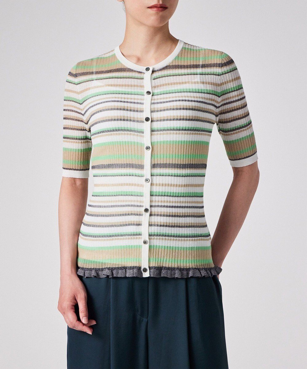【ポール スミス/Paul Smith】の【洗える】ラメボーダー リブ カーディガン 人気、トレンドファッション・服の通販 founy(ファニー) 　ファッション　Fashion　レディースファッション　Fashion for Women　トップス・カットソー　Cut & Sew Tops　カーディガン・羽織り　Layered Style Cardigans　インナー　Innerwear　カーディガン　Cardigan, Knitwear　シアー　Sheer, See-Through　ストライプ　Stripe, Striped Pattern　フィット　Fit, Slim Fit　フェミニン　Feminine, Girly　フリル　Frill, Ruffle　ボーダー　Border, Stripe　エレガント 上品　Elegant　半袖　Short Sleeve, Half Sleeve　夏　Summer　S/S・春夏　SS, Spring/Summer, Warm Season　洗える　Machine Washable　A/W・秋冬　Autumn/Winter　 other-1|ID: prp329100004573323 ipo3291000000033657871