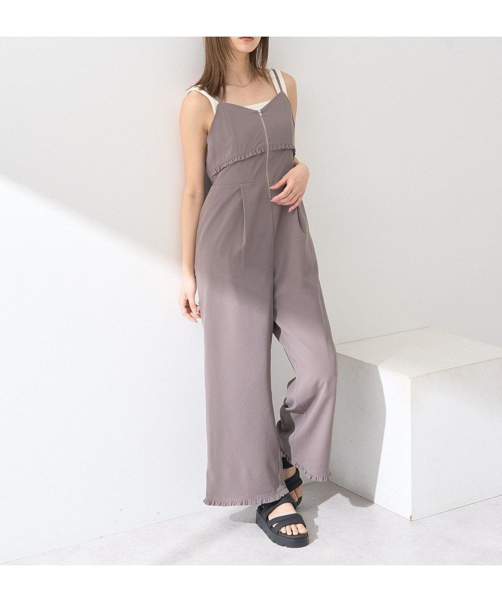 【アースミュージックアンドエコロジー/earth music&ecology】のミニフリルフロントジップロンパース 人気、トレンドファッション・服の通販 founy(ファニー) 　ファッション　Fashion　レディースファッション　Fashion for Women　ワンピース　Dresses　オールインワン・ワンピース　Dresses and Jumpsuits　サロペット&オールインワン　Dungarees & Jumpsuit Styles　インナー　Innerwear　春　Spring　サロペット　Overalls, Salopette　シャーリング　Shirring, Ruched　フェミニン　Feminine, Girly　フリル　Frill, Ruffle　ポケット　Pocket, Pocket Detail　ロング　Long, Long-Length　ロンパース　Romper, Jumpsuit　S/S・春夏　SS, Spring/Summer, Warm Season　再入荷　Restock / Back in Stock　おすすめ　Recommended / Our Picks　夏　Summer　 other-1|ID: prp329100004573440 ipo3291000000033315801