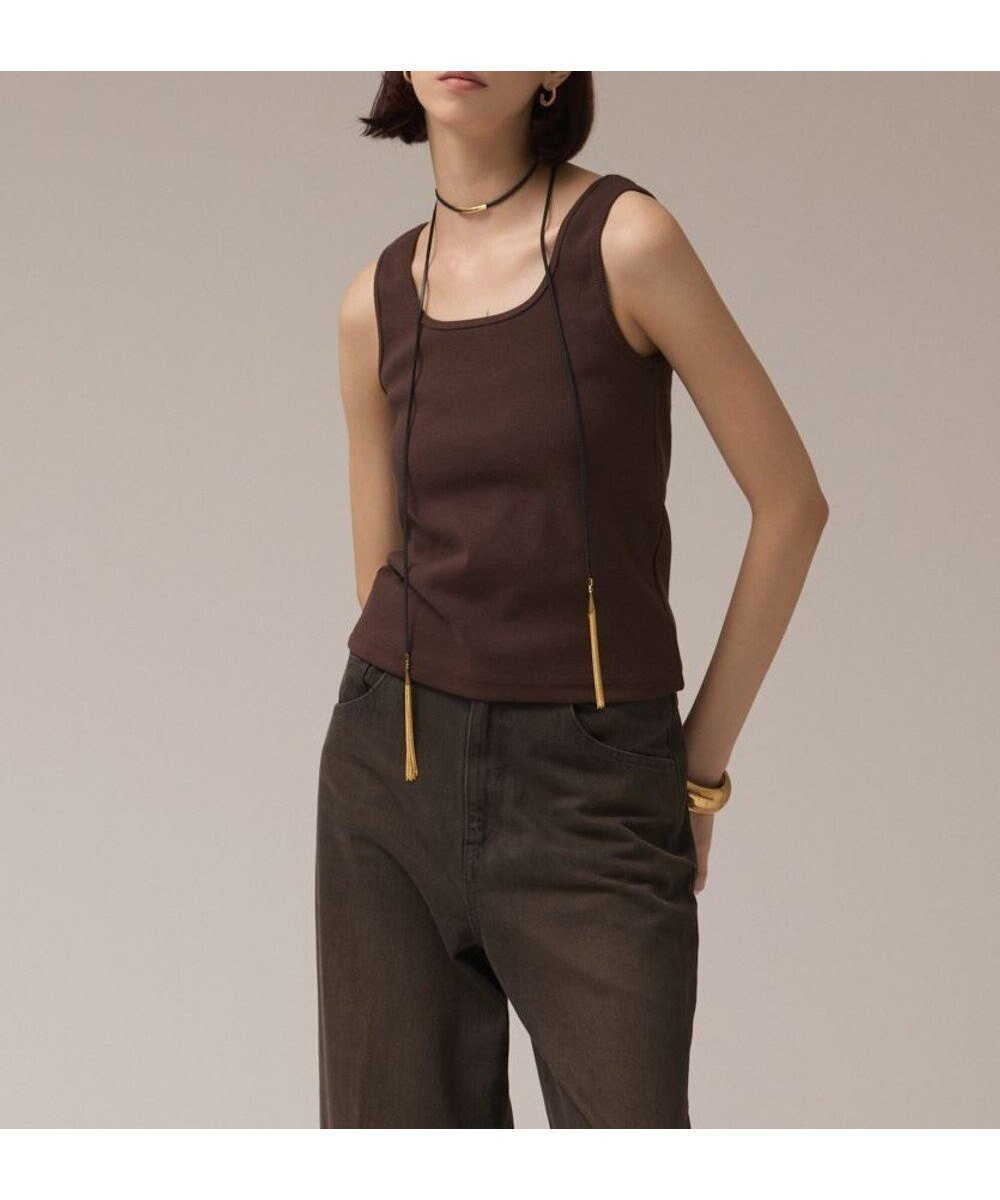 【グレース コンチネンタル/GRACE CONTINENTAL】のテレコリブトップ インテリア・キッズ・メンズ・レディースファッション・服の通販 founy(ファニー) 　ファッション　Fashion　レディースファッション　Fashion for Women　トップス・カットソー　Cut & Sew Tops　インナー　Innerwear　シンプル　Simple, Minimal　ジャケット　Jacket, Outerwear　スクエア　Square, Square Shape　ストレッチ　Stretch, Stretchy Fabric　スマート　Smart, Elegant　デコルテ　Décolleté, Neckline　ベーシック　Basic, Essential　夏　Summer　定番　Standard, Basic Item　春　Spring　S/S・春夏　SS, Spring/Summer, Warm Season　ブラウン|ID: prp329100004573472 ipo3291000000032367963
