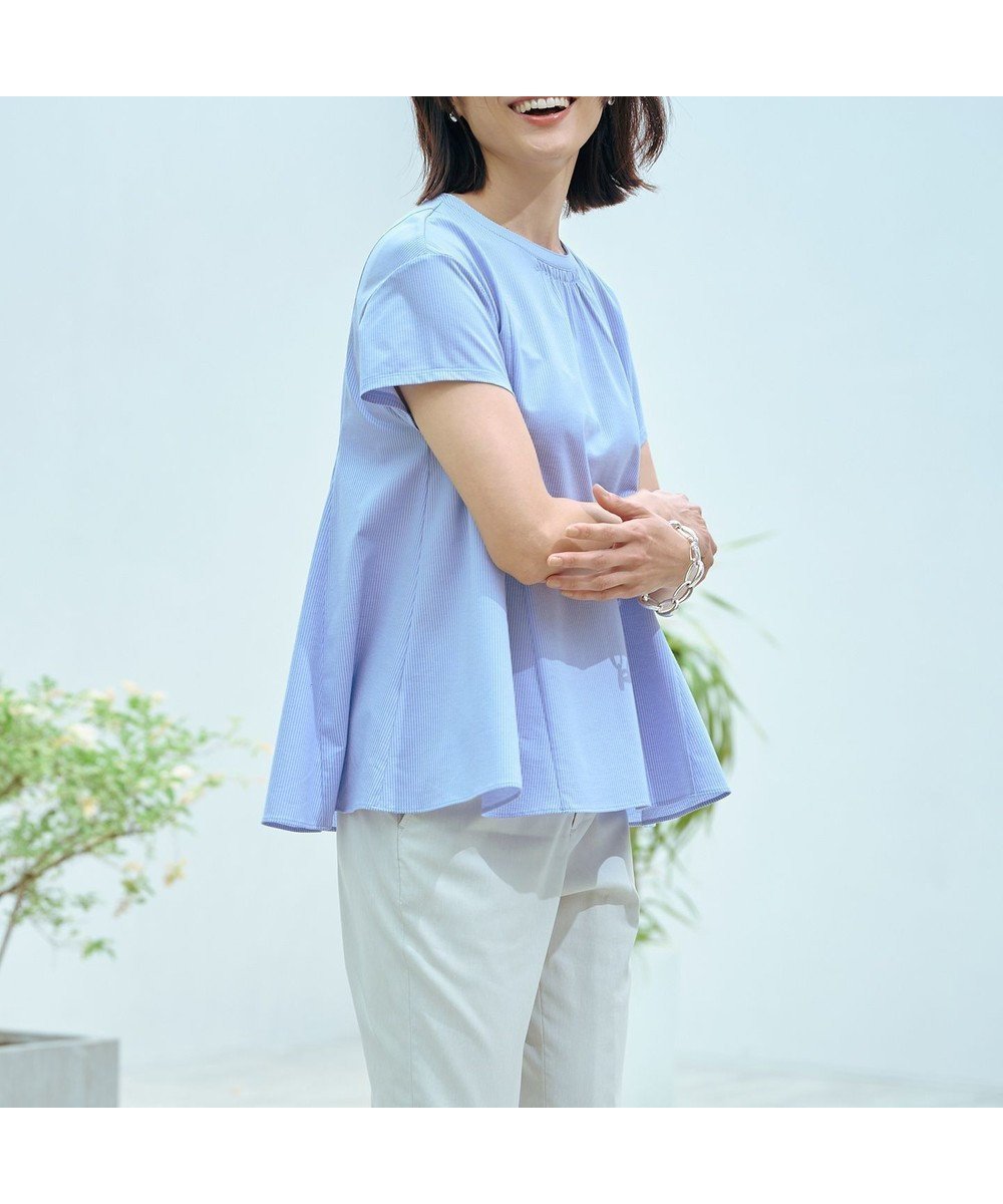 【ジェイ プレス/J.PRESS】の【WEB限定・洗える】ストライプジャージー フレア カットソー 人気、トレンドファッション・服の通販 founy(ファニー) 　ファッション　Fashion　レディースファッション　Fashion for Women　トップス・カットソー　Cut & Sew Tops　シャツ・ブラウス・オフィスカジュアル　Elegant Blouses & Button-Ups　ロングTシャツ・Tシャツ　Longline T-Shirts & Tees　カットソー・ベーシックTシャツ　Cut-and-Sewn Tops / Stretch Tees & Basics　春　Spring　洗える　Machine Washable　カットソー　Cut and Sewn Top　ギャザー　Gathered, Ruffled　シャーリング　Shirring, Ruched　ストライプ　Stripe, Striped Pattern　ストレッチ　Stretch, Stretchy Fabric　フレア　Flare, Flared　フレンチ　French, French Style　S/S・春夏　SS, Spring/Summer, Warm Season　夏　Summer　 other-1|ID: prp329100004573489 ipo3291000000033488293