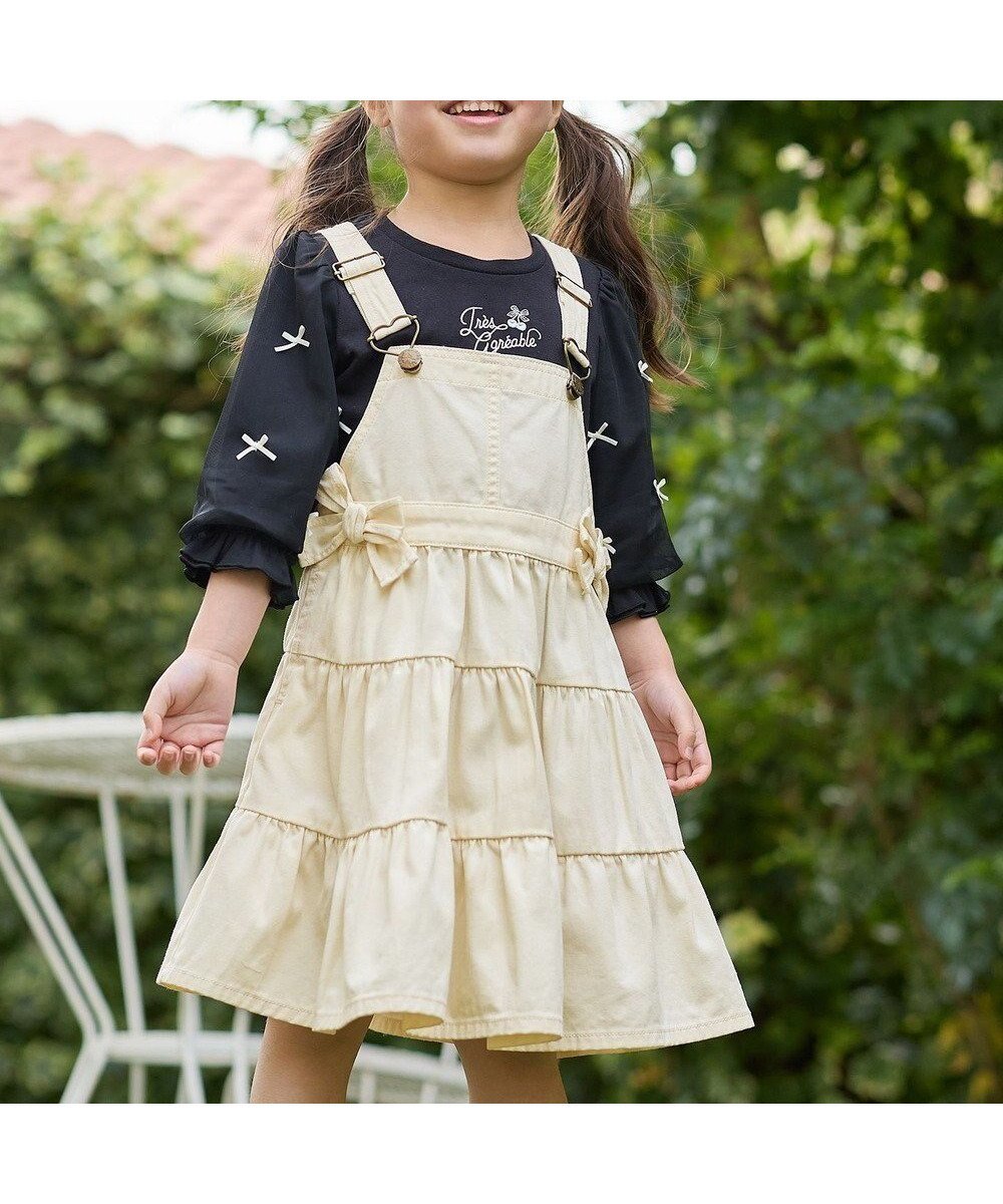 【エニファム/any FAM / KIDS】のティアード デニムジャンパースカート インテリア・キッズ・メンズ・レディースファッション・服の通販 founy(ファニー) 　ファッション　Fashion　キッズファッション　Fashion for Kids　ワンピース　Dresses　インナー　Innerwear　ガーリー　Girly, Feminine Style　ティアード　Tiered, Tiered Style　ポケット　Pocket, Pocket Detail　リボン　Ribbon, Bow　ロング　Long, Long-Length　夏　Summer　春　Spring　S/S・春夏　SS, Spring/Summer, Warm Season　エクリュ|ID: prp329100004573939 ipo3291000000032633336