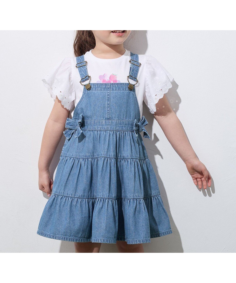 【エニファム/any FAM / KIDS】のティアード デニムジャンパースカート インテリア・キッズ・メンズ・レディースファッション・服の通販 founy(ファニー) 　ファッション　Fashion　キッズファッション　Fashion for Kids　ワンピース　Dresses　インナー　Innerwear　ガーリー　Girly, Feminine Style　ティアード　Tiered, Tiered Style　ポケット　Pocket, Pocket Detail　リボン　Ribbon, Bow　ロング　Long, Long-Length　夏　Summer　春　Spring　S/S・春夏　SS, Spring/Summer, Warm Season　ブルー|ID: prp329100004573939 ipo3291000000032710590