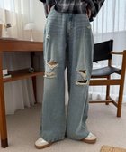 【ウィゴー/WEGO】のダメージワイドデニムパンツ デニム淡加工色|ID: prp329100004574118 ipo3291000000034515378