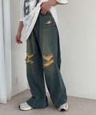 【ウィゴー/WEGO】のダメージワイドデニムパンツ デニム中濃加工色|ID: prp329100004574118 ipo3291000000034515379