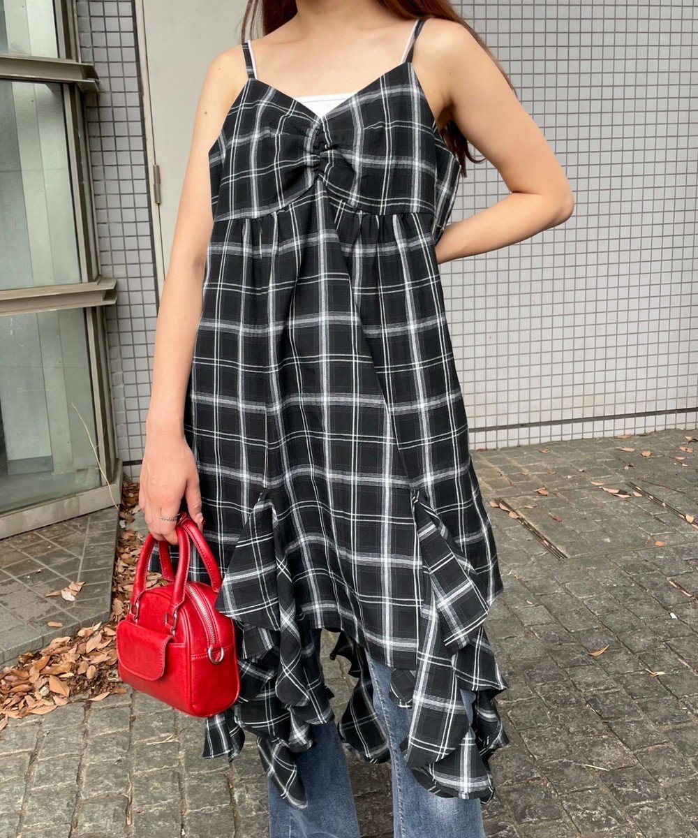 【ウィゴー/WEGO】のチェックイレヘムキャミワンピース インテリア・キッズ・メンズ・レディースファッション・服の通販 founy(ファニー) 　ファッション　Fashion　レディースファッション　Fashion for Women　ワンピース　Dresses　キャミソールワンピース　Camisole Dresses　イレヘム　Irregular Hemline　インナー　Innerwear　春　Spring　秋　Autumn　キャミワンピース　Cami Dress, Slip Dress　シンプル　Simple, Minimal　スマホ　Smartphone, Mobile Device　チェック　Check, Plaid, Tartan　トレンド　Trend, Trending Now　フロント　Front, Front Design　冬　Winter / This Winter　S/S・春夏　SS, Spring/Summer, Warm Season　夏　Summer　ブラックチェック1|ID: prp329100004574120 ipo3291000000033523472