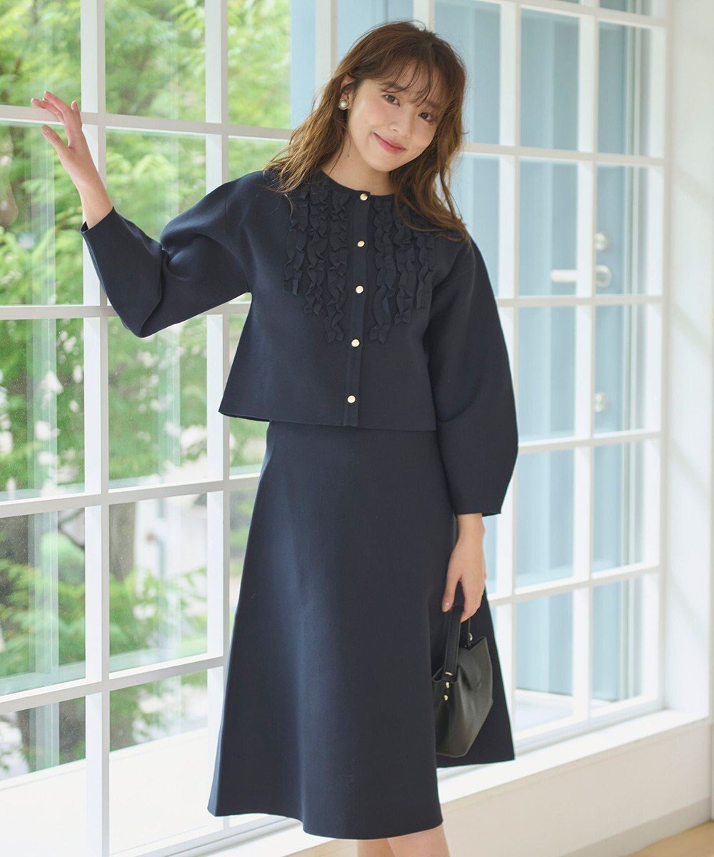 【フェルゥ/Feroux】の【洗える】パフスリーブフリル ニットセットアップ インテリア・キッズ・メンズ・レディースファッション・服の通販 founy(ファニー) ファッション Fashion レディースファッション Fashion for Women ワンピース Dresses オケージョン Occasion Wear 洗える Machine Washable 秋 Autumn カーディガン Cardigan, Knitwear 今季 This Season, Current Season ジャケット Jacket, Outerwear スカーフ Scarf, Neckwear セットアップ Set-Up, Coordinated Outfit ネックレス Necklace, Pendant Necklace フリル Frill, Ruffle フレア Flare, Flared A/W・秋冬 Autumn/Winter ネイビー系|ID: prp329100004576088 ipo3291000000034232189