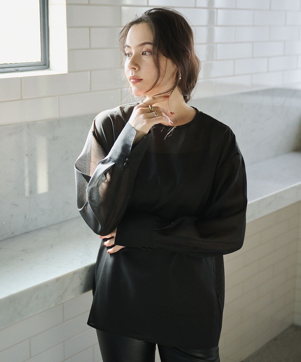 【ハッシュニュアンス/#Newans】の【亀恭子さんコラボ】シアープルオーバーシャツ インテリア・キッズ・メンズ・レディースファッション・服の通販 founy(ファニー) 　ファッション　Fashion　レディースファッション　Fashion for Women　トップス・カットソー　Cut & Sew Tops　シャツ・ブラウス・オフィスカジュアル　Elegant Blouses & Button-Ups　カジュアルプルオーバー・ニットトップス　Pullovers & Knit Tops / Casual Pullovers　オケージョン　Occasion Wear　コラボ　Collaboration, Collab　シアー　Sheer, See-Through　シンプル　Simple, Minimal　エレガント 上品　Elegant　A/W・秋冬　Autumn/Winter　ブラック系|ID: prp329100004576164 ipo3291000000032747820