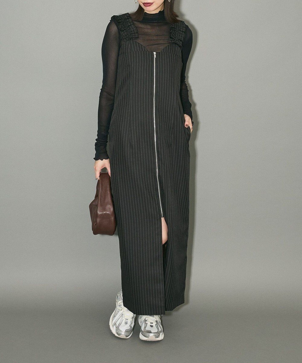 【グリーンパークス/Green Parks】のフロントジップキャミワンピース インテリア・キッズ・メンズ・レディースファッション・服の通販 founy(ファニー) ファッション Fashion レディースファッション Fashion for Women ワンピース Dresses キャミソールワンピース Camisole Dresses キャミソール Camisole, Spaghetti Strap Top シェイプ Shape, Slim Fit シンプル Simple, Minimal ジップ Zip, Zipper スタイリッシュ Stylish, Fashionable ストライプ Stripe, Striped Pattern ビスチェ Bustier, Corset Top フェミニン Feminine, Girly フリル Frill, Ruffle フロント Front, Front Design ポケット Pocket, Pocket Detail モダン Modern, Contemporary 無地 Plain, Solid Color A/W・秋冬 Autumn/Winter Black|ID: prp329100004576206 ipo3291000000033668806