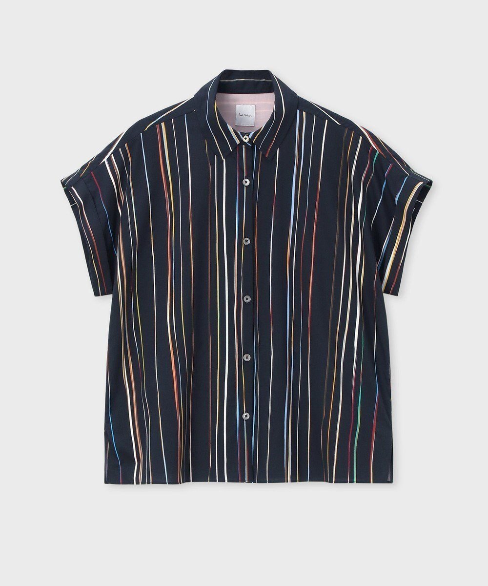 【ポール スミス/Paul Smith】の【洗える】Signature Pinstripe 半袖シャツ インテリア・キッズ・メンズ・レディースファッション・服の通販 founy(ファニー) 　ファッション　Fashion　レディースファッション　Fashion for Women　トップス・カットソー　Cut & Sew Tops　シャツ・ブラウス・オフィスカジュアル　Elegant Blouses & Button-Ups　おすすめ　Recommended / Our Picks　シンプル　Simple, Minimal　プリント　Print, Printed Pattern　モダン　Modern, Contemporary　リラックス　Relax, Relaxed Fit　ワーク　Workwear, Utility Style　エレガント 上品　Elegant　再入荷　Restock / Back in Stock　半袖　Short Sleeve, Half Sleeve　夏　Summer　S/S・春夏　SS, Spring/Summer, Warm Season　洗える　Machine Washable　A/W・秋冬　Autumn/Winter　羽織　Haori, Light Jacket　ネイビー|ID: prp329100004576537 ipo3291000000032411594