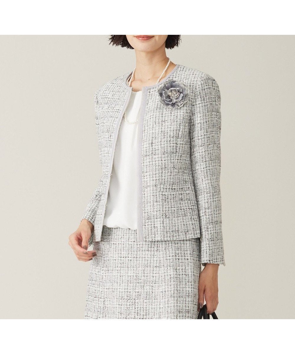 【ジェイ プレス/J.PRESS】の【セットアップ対応】ファンシーツイード ノーカラー ジャケット インテリア・キッズ・メンズ・レディースファッション・服の通販 founy(ファニー) 　ファッション　Fashion　レディースファッション　Fashion for Women　アウター　Coat / Outerwear Collection　レディースジャケット・軽アウター　Jackets　ノーカラージャケット / シンプル上品コーデ　Collarless Jackets　エレガント 上品　Elegant　コンパクト　Compact, Small Size　切替　Switching, Contrast Panel　サテン　Satin, Glossy Fabric　シンプル　Simple, Minimal　ジャケット　Jacket, Outerwear　スタイリッシュ　Stylish, Fashionable　セットアップ　Set-Up, Coordinated Outfit　ツイード　Twill, Twill Weave　長袖　Long Sleeve, Full Sleeve　ブレード　Braid, Decorative Trim　ミックス　Mix, Mixed Style　ループ　Loop, Loop Knit　A/W・秋冬　Autumn/Winter　S/S・春夏　SS, Spring/Summer, Warm Season　夏　Summer　ホワイト系|ID: prp329100004576750 ipo3291000000034292848