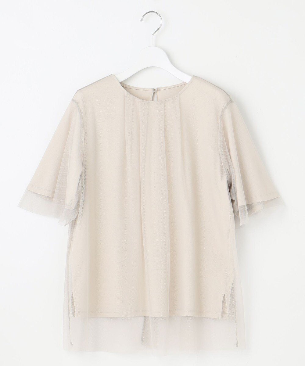 【自由区/JIYU-KU】の【洗える】シアーチュールプルオーバー カットソー インテリア・キッズ・メンズ・レディースファッション・服の通販 founy(ファニー) 　ファッション　Fashion　レディースファッション　Fashion for Women　トップス・カットソー　Cut & Sew Tops　シャツ・ブラウス・オフィスカジュアル　Elegant Blouses & Button-Ups　ロングTシャツ・Tシャツ　Longline T-Shirts & Tees　カジュアルプルオーバー・ニットトップス　Pullovers & Knit Tops / Casual Pullovers　カットソー・ベーシックTシャツ　Cut-and-Sewn Tops / Stretch Tees & Basics　エアリー　Airy Texture　カットソー　Cut and Sewn Top　シアー　Sheer, See-Through　シンプル　Simple, Minimal　チュール　Tulip, Tulip Motif　トレンド　Trend, Trending Now　夏　Summer　春　Spring　S/S・春夏　SS, Spring/Summer, Warm Season　洗える　Machine Washable　ベージュ|ID: prp329100004576799 ipo3291000000034685563