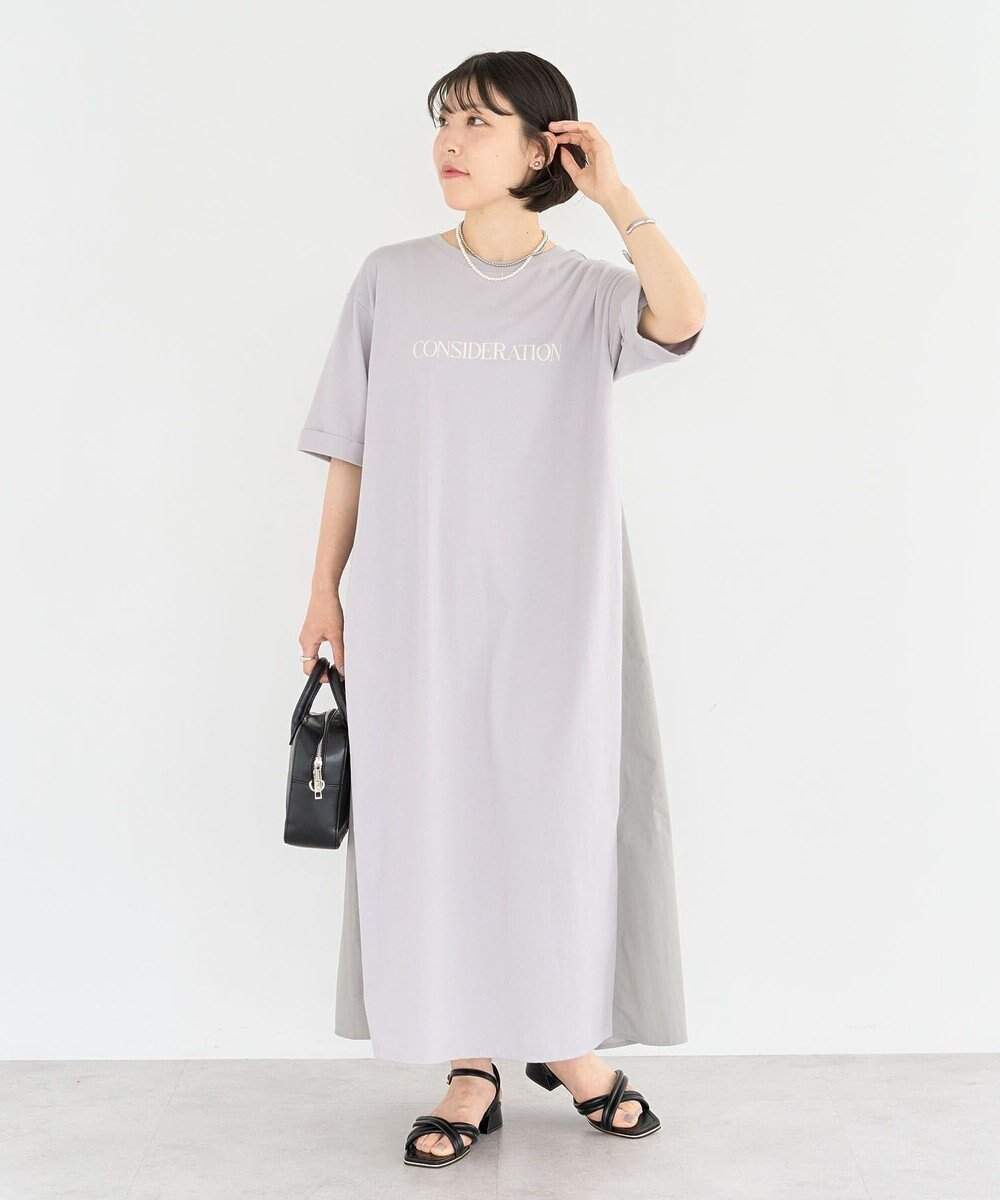 【グリーンパークス/Green Parks】のナイロンドッキングロゴワンピース インテリア・キッズ・メンズ・レディースファッション・服の通販 founy(ファニー) 　ファッション　Fashion　レディースファッション　Fashion for Women　ワンピース　Dresses　カットソー　Cut and Sewn Top　タフタ　Taffeta, Structured Fabric　ドッキング　Docking, Mixed Material　ポケット　Pocket, Pocket Detail　夏　Summer　春　Spring　S/S・春夏　SS, Spring/Summer, Warm Season　Gray|ID: prp329100004576892 ipo3291000000032415626