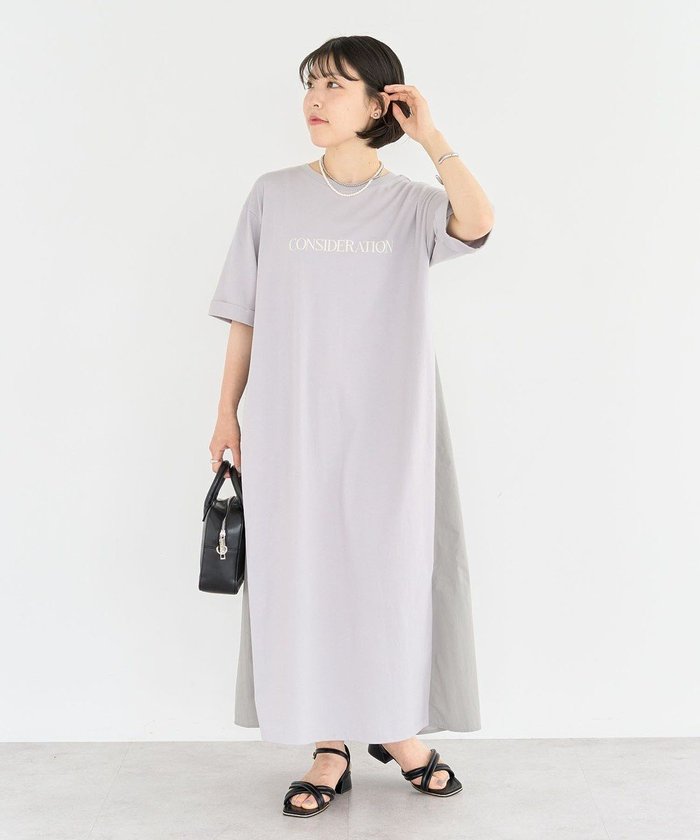 【グリーンパークス/Green Parks】のナイロンドッキングロゴワンピース インテリア・キッズ・メンズ・レディースファッション・服の通販 founy(ファニー) https://founy.com/ ファッション Fashion レディースファッション Fashion for Women ワンピース Dresses カットソー Cut and Sewn Top タフタ Taffeta, Structured Fabric ドッキング Docking, Mixed Material ポケット Pocket, Pocket Detail 夏 Summer 春 Spring S/S・春夏 SS, Spring/Summer, Warm Season |ID: prp329100004576892 ipo3291000000033351645