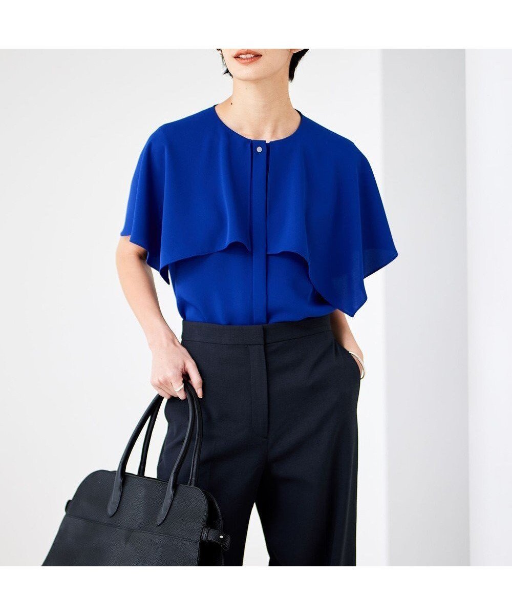 【アイシービー/iCB】の【UVカット・接触冷感・防シワ・洗える】エステルダブルクロス ハンカチーフスリーブブラウス インテリア・キッズ・メンズ・レディースファッション・服の通販 founy(ファニー) 　ファッション　Fashion　レディースファッション　Fashion for Women　トップス・カットソー　Cut & Sew Tops　シャツ・ブラウス・オフィスカジュアル　Elegant Blouses & Button-Ups　春　Spring　洗える　Machine Washable　サテン　Satin, Glossy Fabric　スリーブ　Sleeve, Long Sleeve / Short Sleeve　ダブル　Double, Double-Breasted　ドレープ　Drape, Draping Fabric　メタル　Metal, Metal Parts　S/S・春夏　SS, Spring/Summer, Warm Season　夏　Summer　2024年　2024　2024春夏・S/S　Spring/Summer 2024 SS24　ロイヤルブルー系|ID: prp329100004577866 ipo3291000000034484585